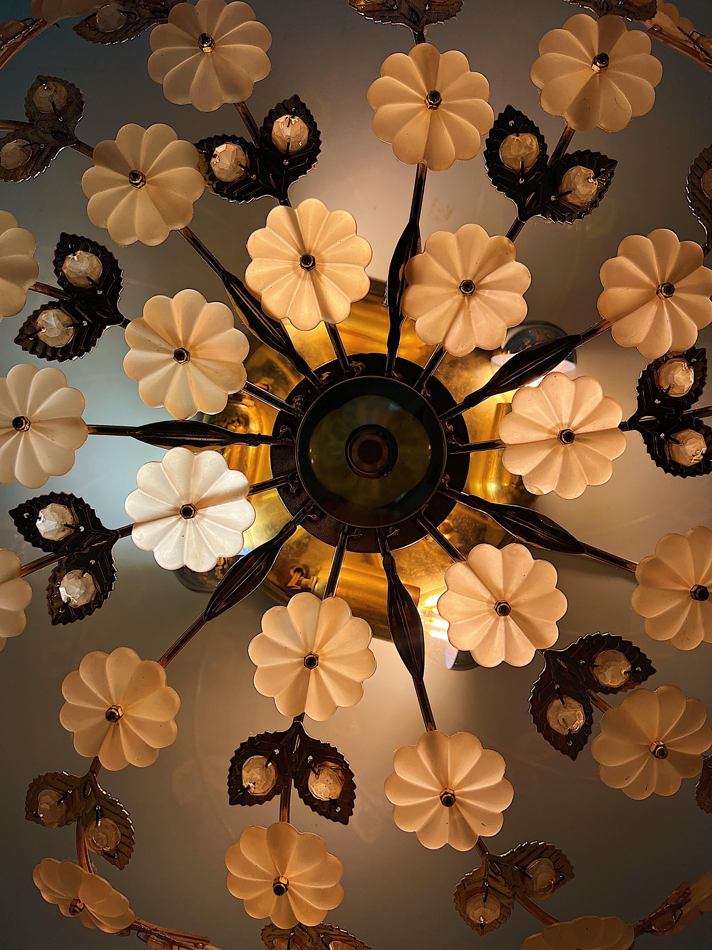 German Glass Flush Mount Floral Pendant designed by Ernst Palme 1980s