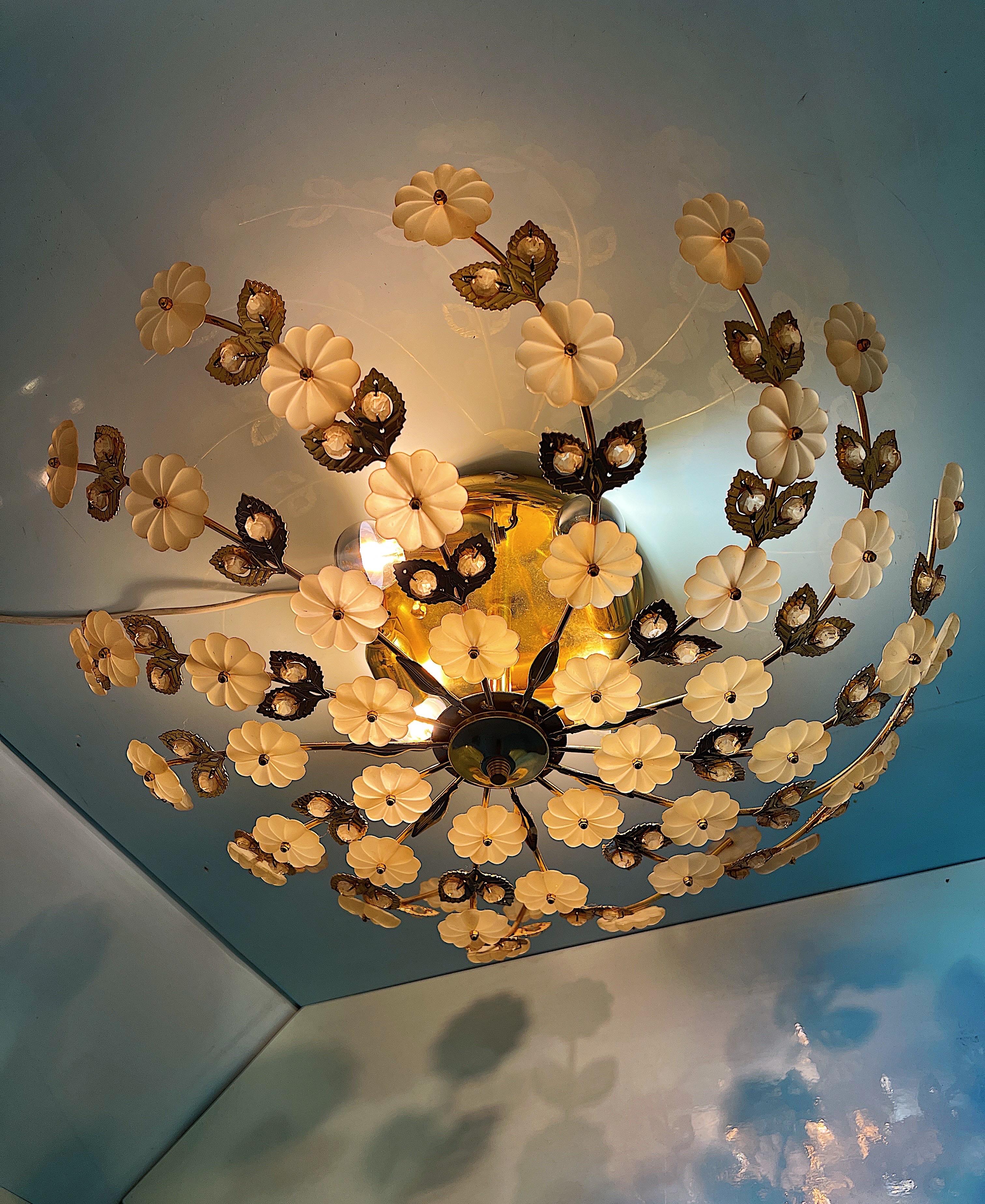 Glass Flush Mount Floral Pendant designed by Ernst Palme 1980s In Good Condition In Palermo, PA