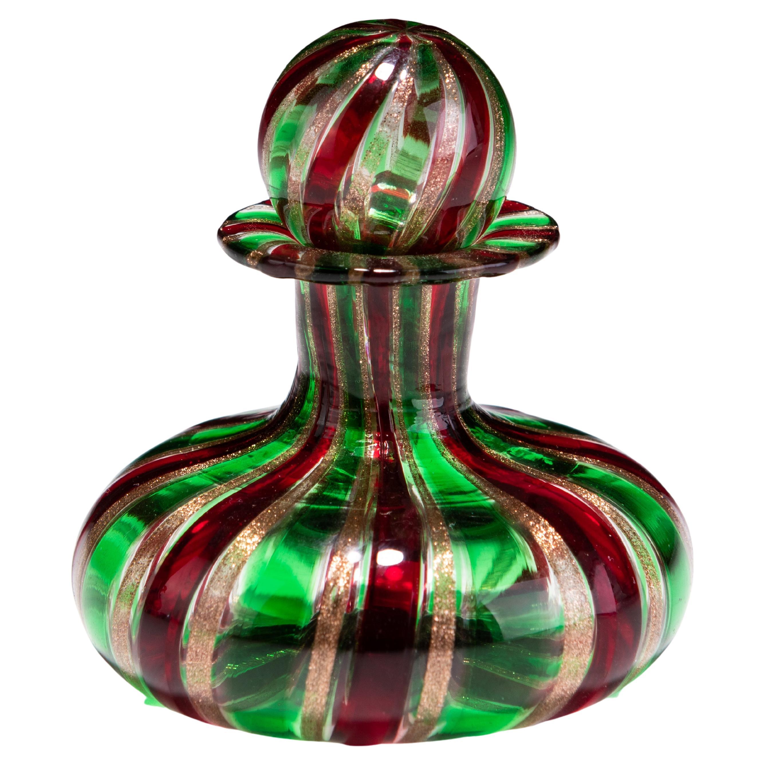 Italian Murano Venetian Glass Ruby & Emerald Perfume Scent Bottle