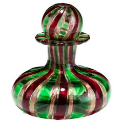 Vintage Italian Murano Venetian Glass Ruby & Emerald Perfume Scent Bottle