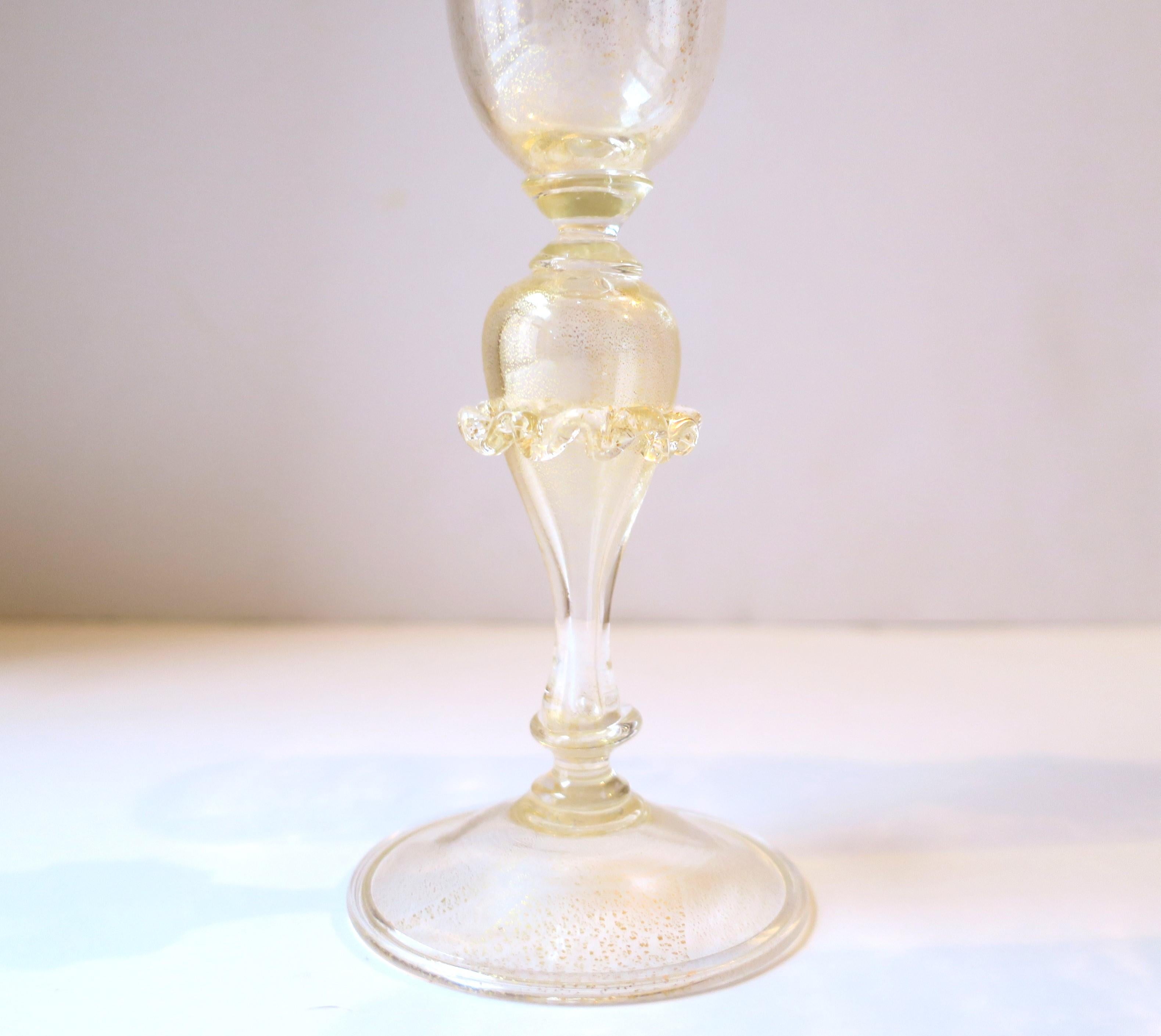 Italian Murano Venetian Gold Champagne Flutes Glasses, Set of 4 5