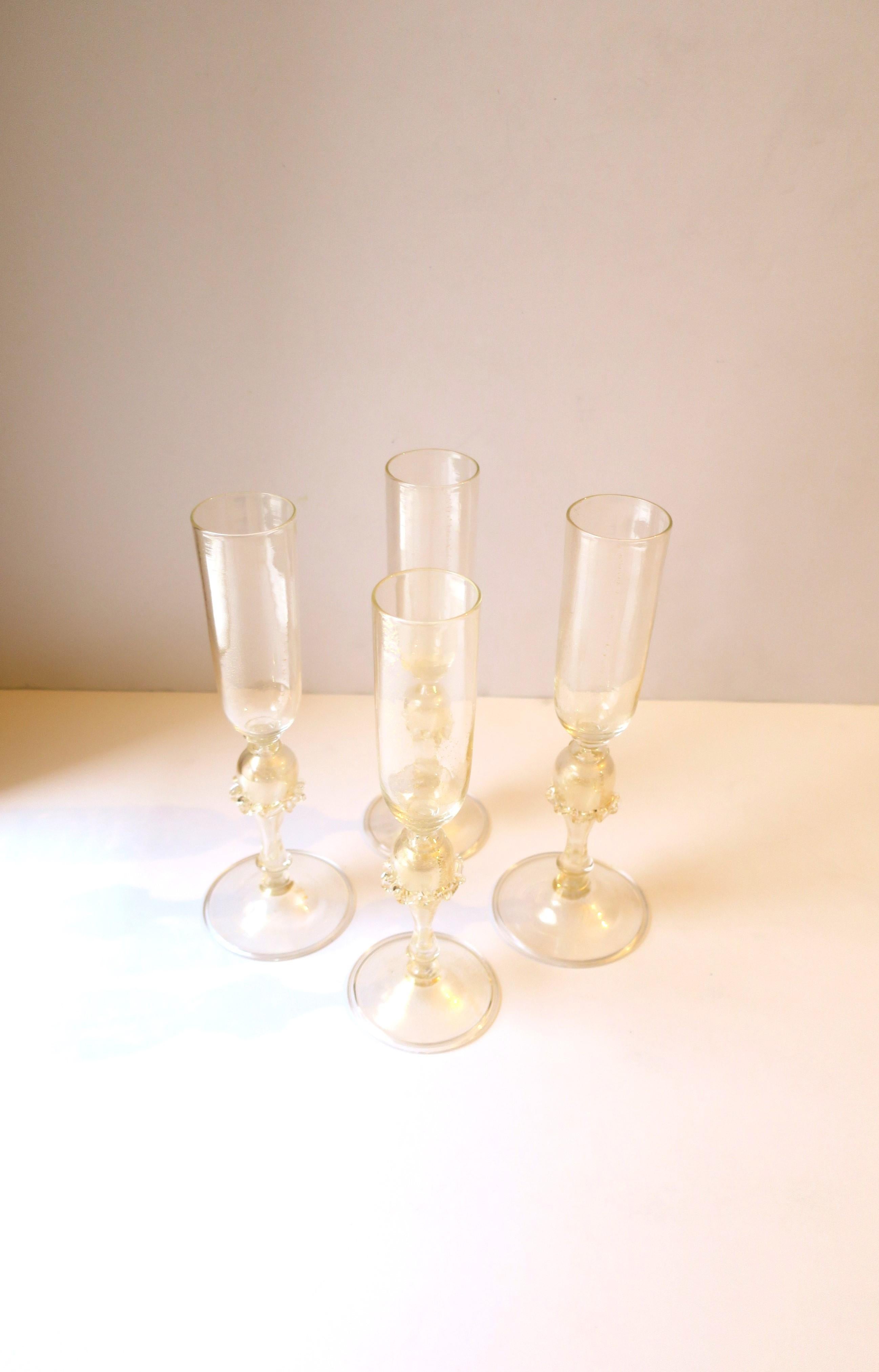 Italian Murano Venetian Gold Champagne Flutes Glasses, Set of 4 1