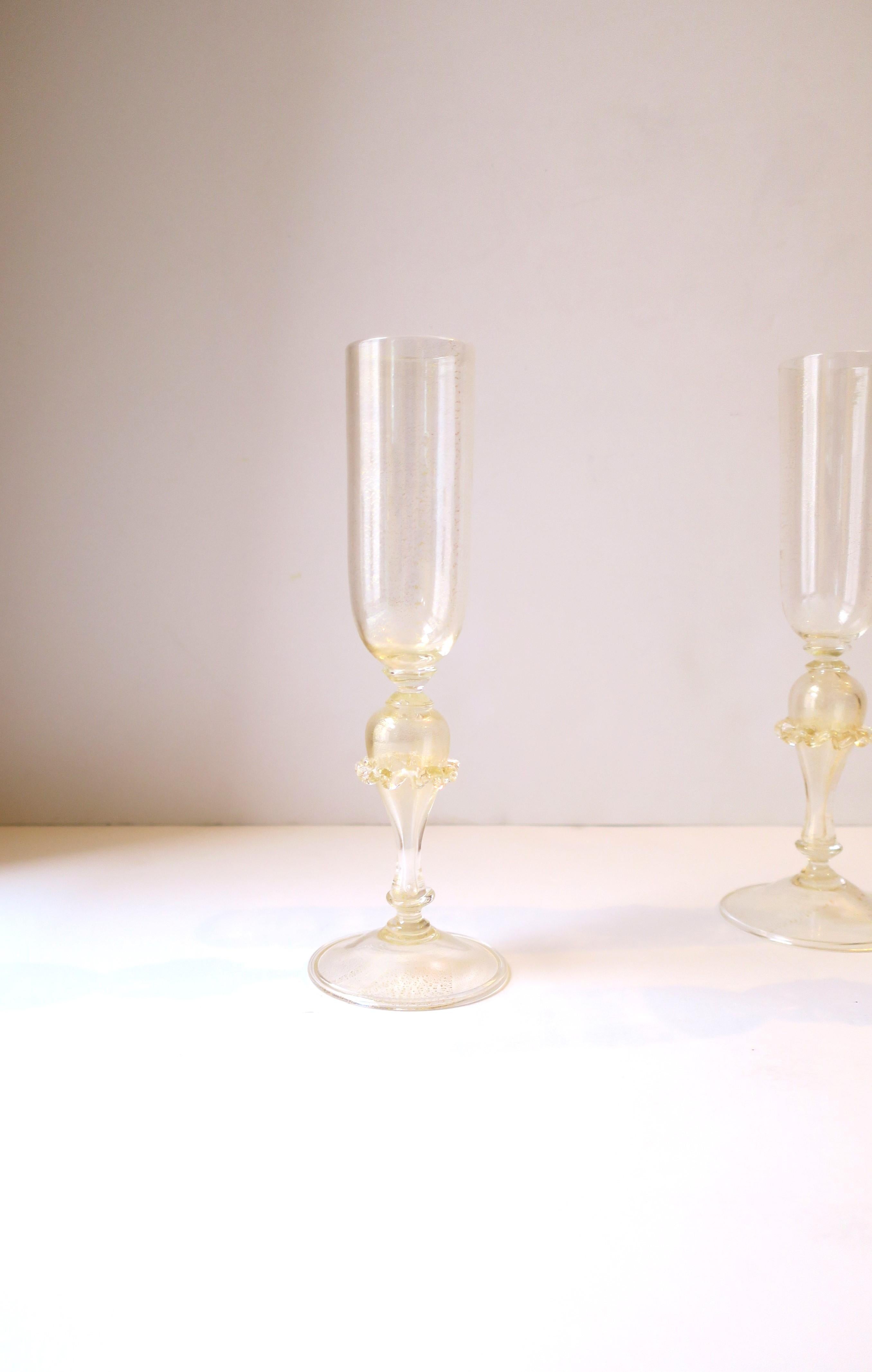 Italian Murano Venetian Gold Champagne Flutes Glasses, Set of 4 3