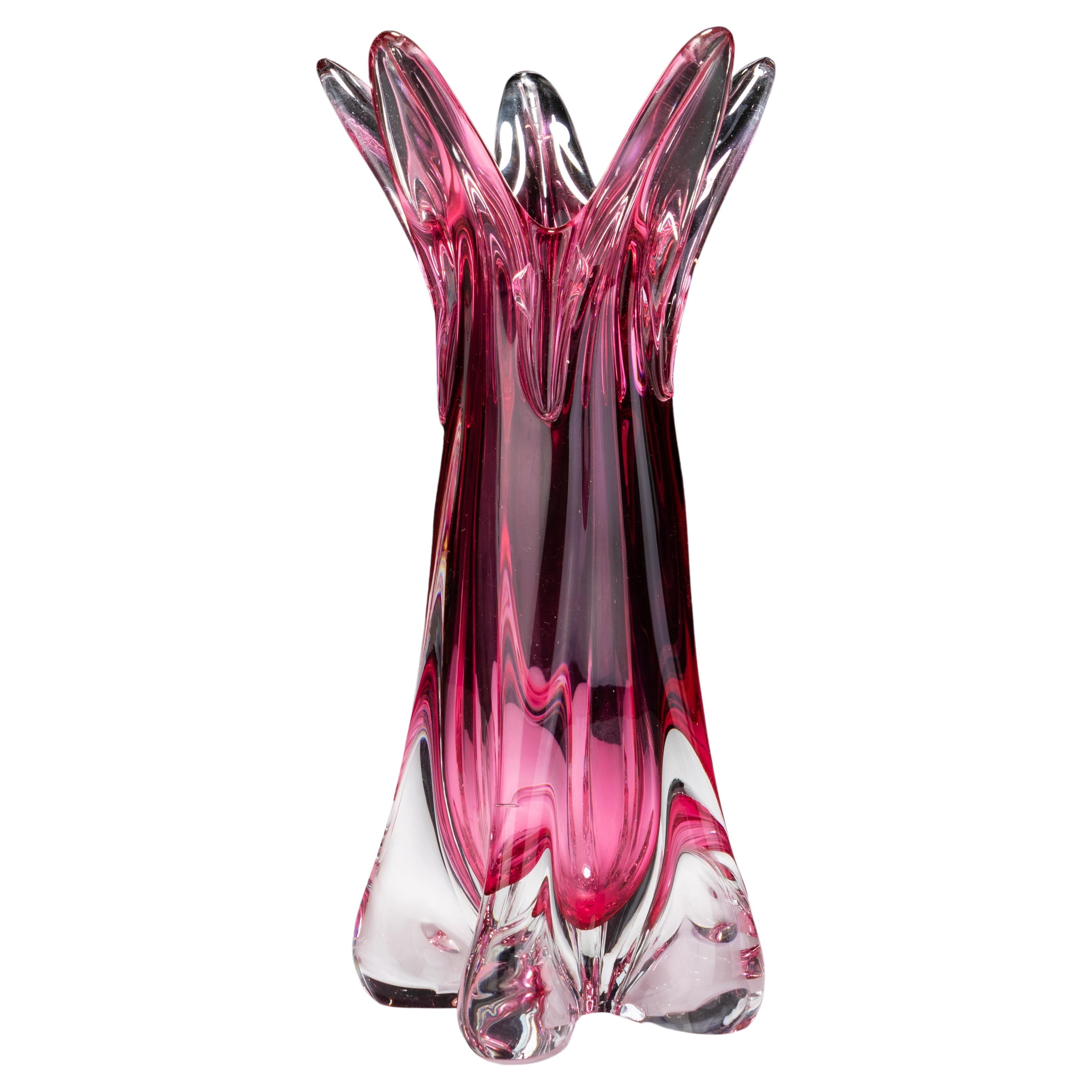 Italian Murano Venetian Mid-Century Cranberry Sommerso Glass Designer Vase