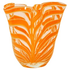 Italian Murano Venetian Vase Orange Swirl Freeform Handkerchief 1970s