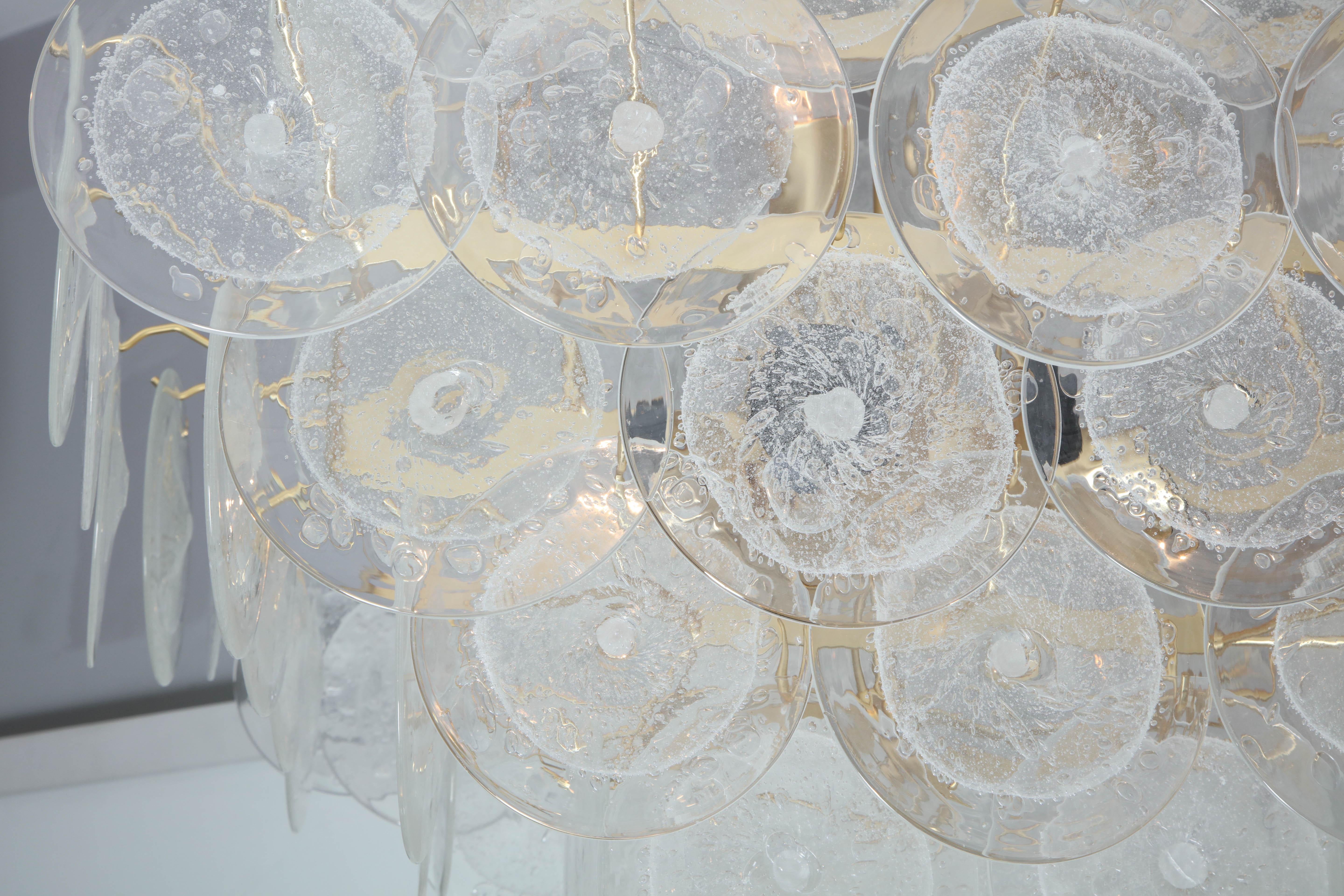 Contemporary Large Pagoda-Style Pulegoso Glass Disc Chandelier For Sale