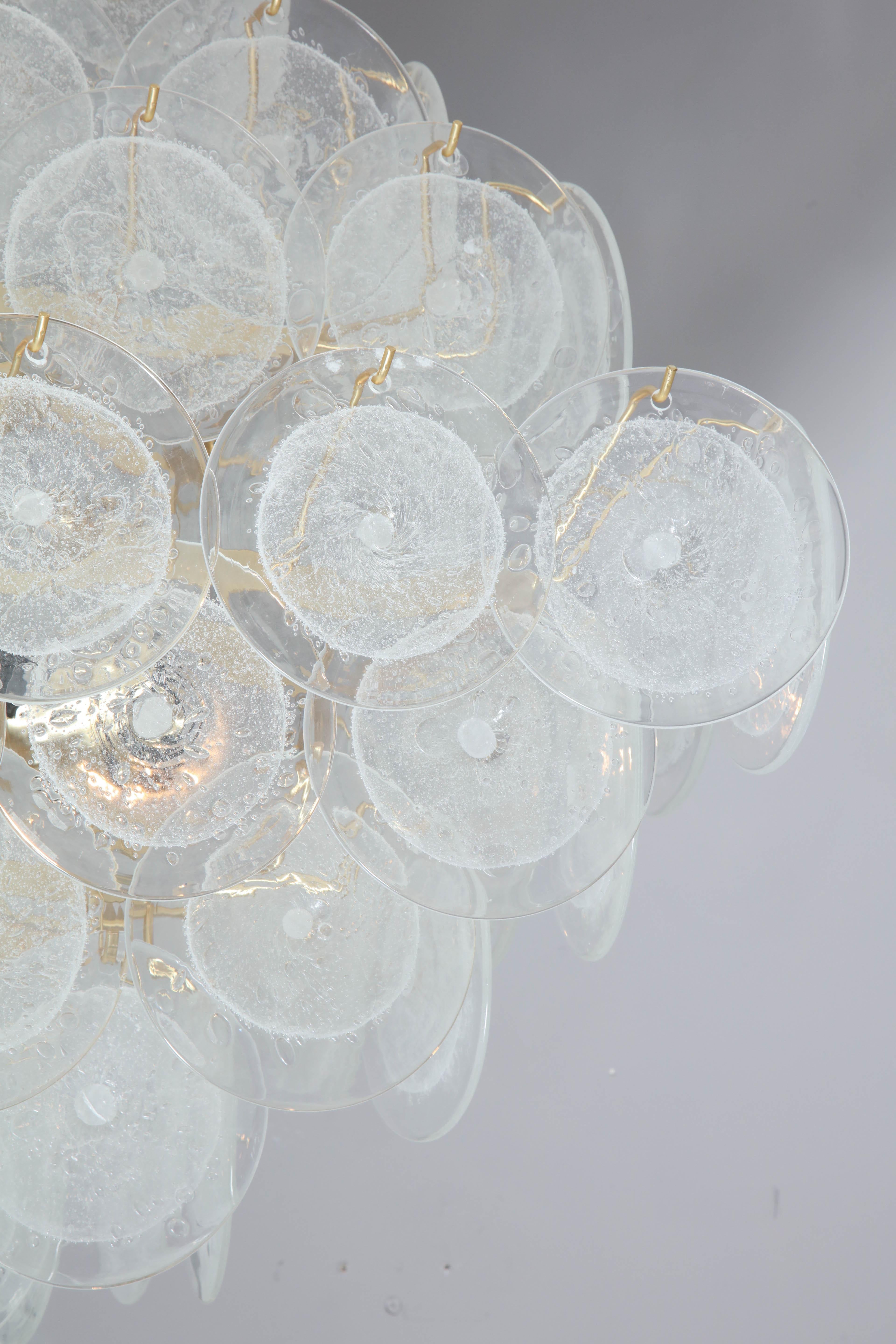 Hand-Crafted Large Pagoda-Style Pulegoso Glass Disc Chandelier For Sale