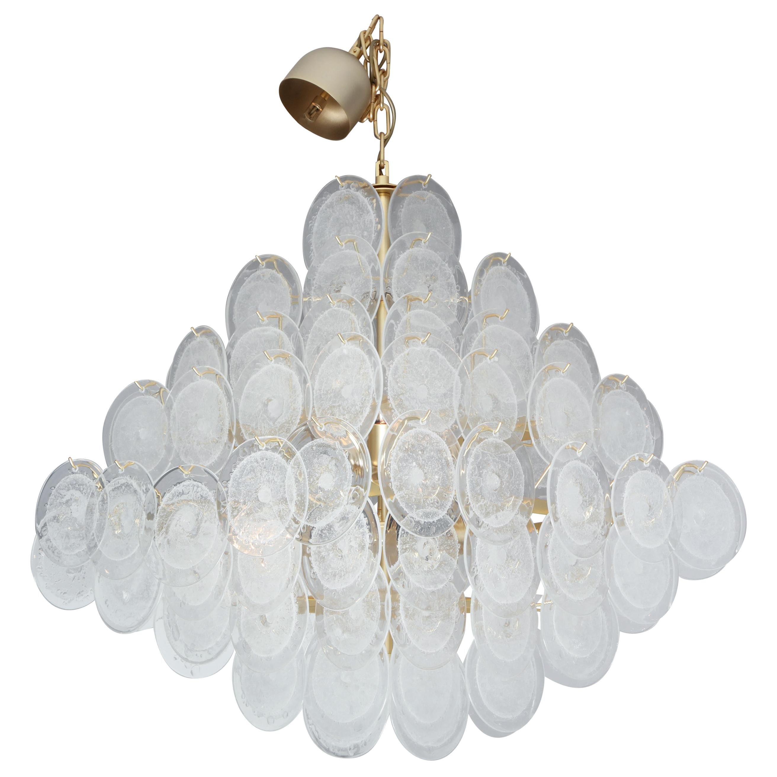 Large Pagoda-Style Pulegoso Glass Disc Chandelier For Sale