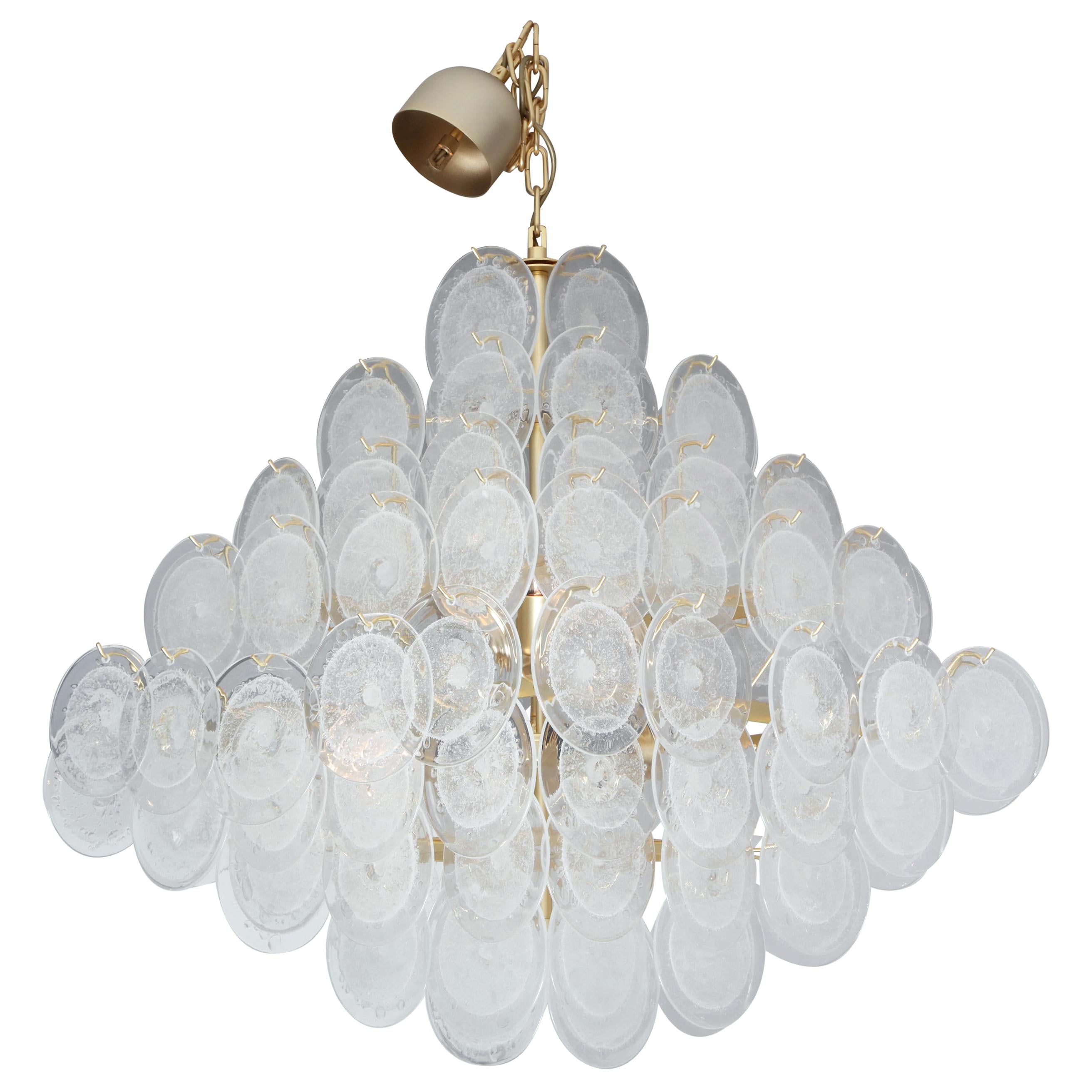 Large Pagoda-Style Pulegoso Glass Disc Chandelier