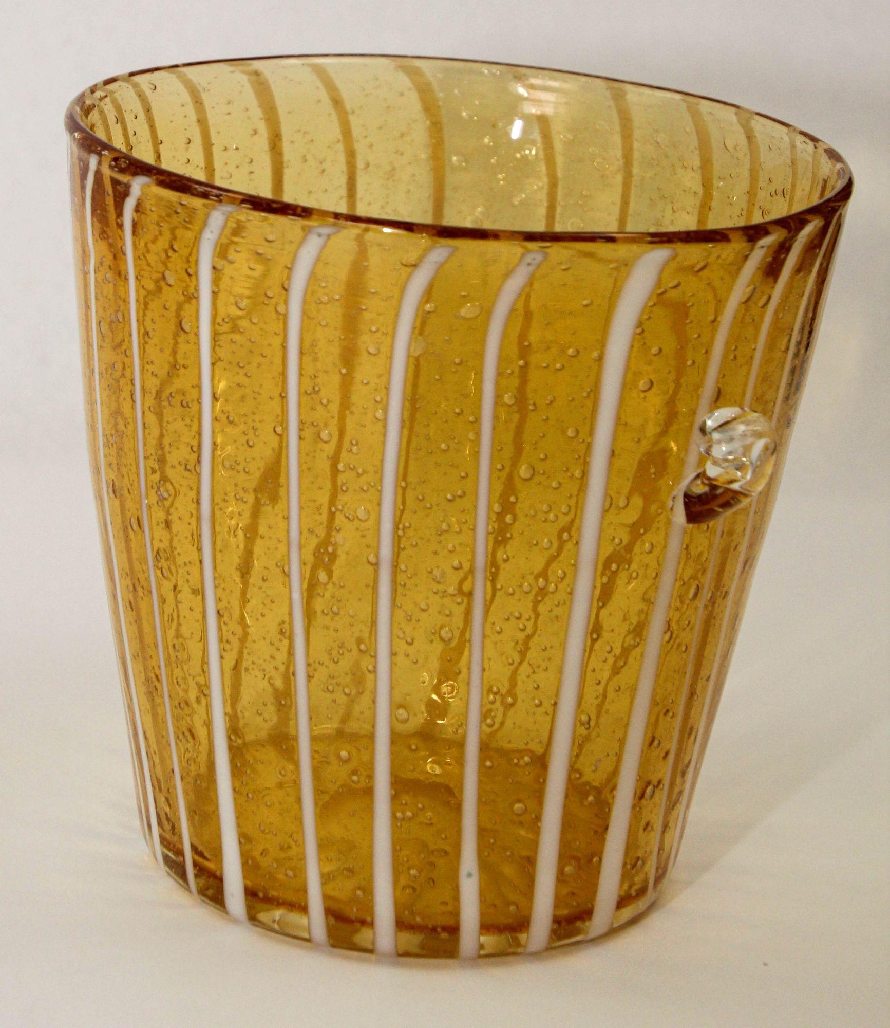 Italian Murano Venini Venetian Art Glass Ice Bucket Amber and White For Sale 4