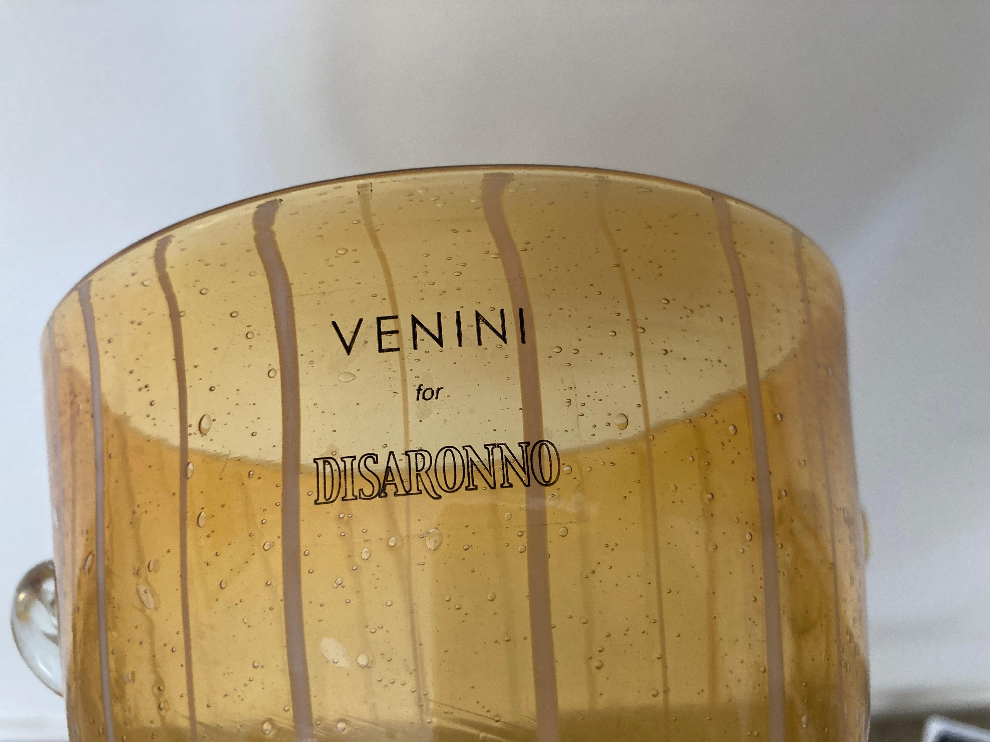 Italian Murano Venini Venetian Art Glass Ice Bucket Amber and White For Sale 6