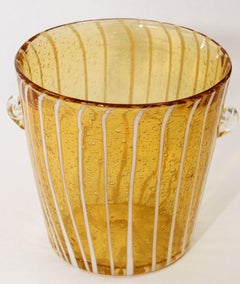 Italian Murano Venini Venetian Art Glass Ice Bucket Amber and White