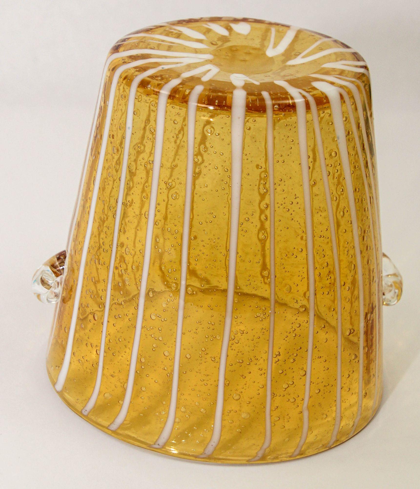 Italian Murano Venini Venetian Art Glass Ice Bucket Amber and White For Sale 3