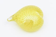 Murano Vintage Yellow Heart Glass With Bubbles Paperweight Desk Accessory
