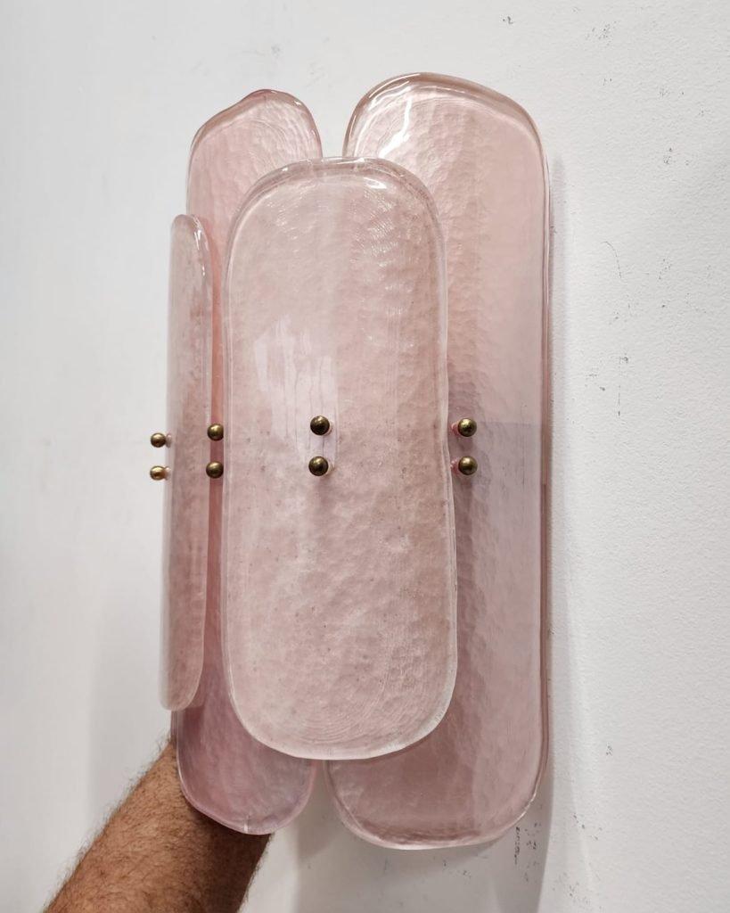 Modern Italian Murano Wall Sconce 'Messina' in Pink Glass For Sale