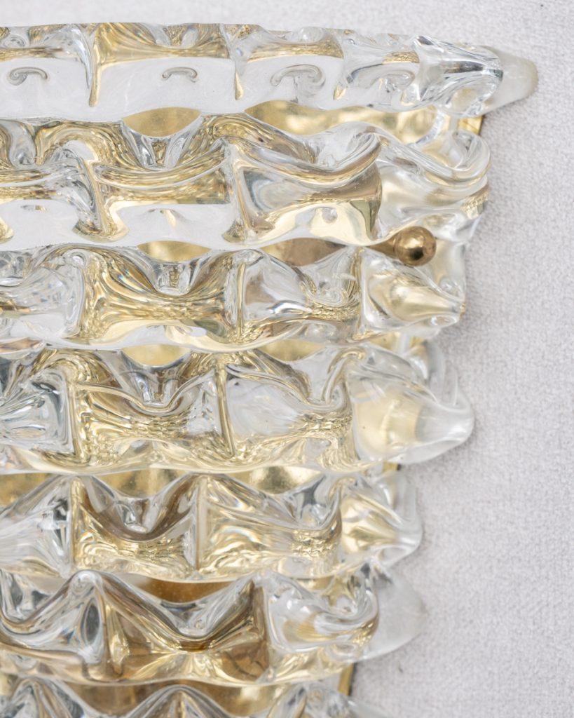 Murano Glass Italian Murano Wall Sconce 'Rostrato' in Clear Glass with Back Plate For Sale