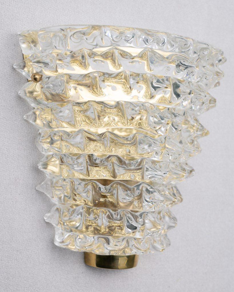 Italian Murano Wall Sconce 'Rostrato' in Clear Glass with Back Plate For Sale 2
