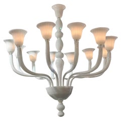 Lustre Italien à 12 Bras en Blanc de Murano