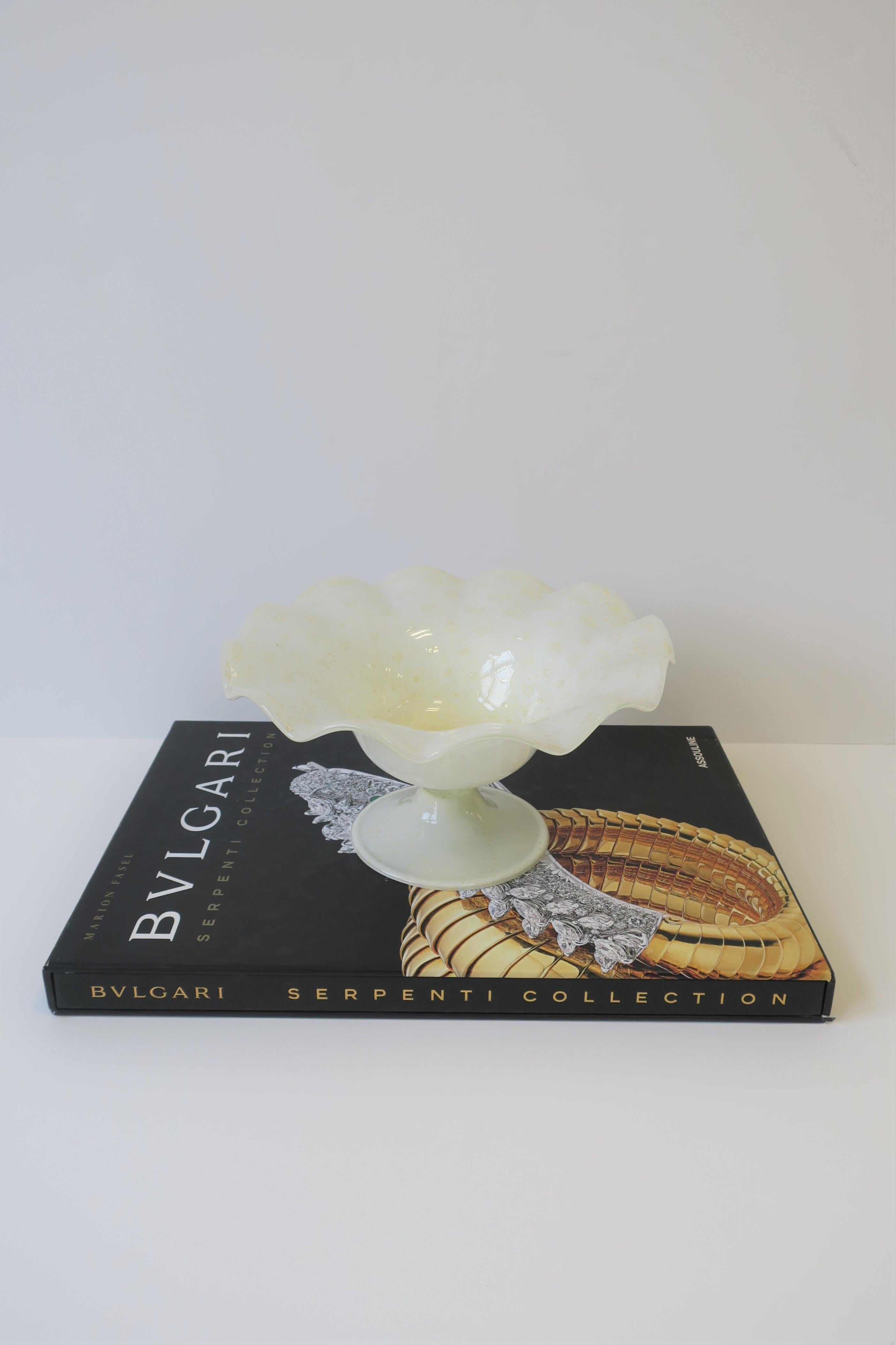 Italian Murano White and Gold Footed Bowl 7