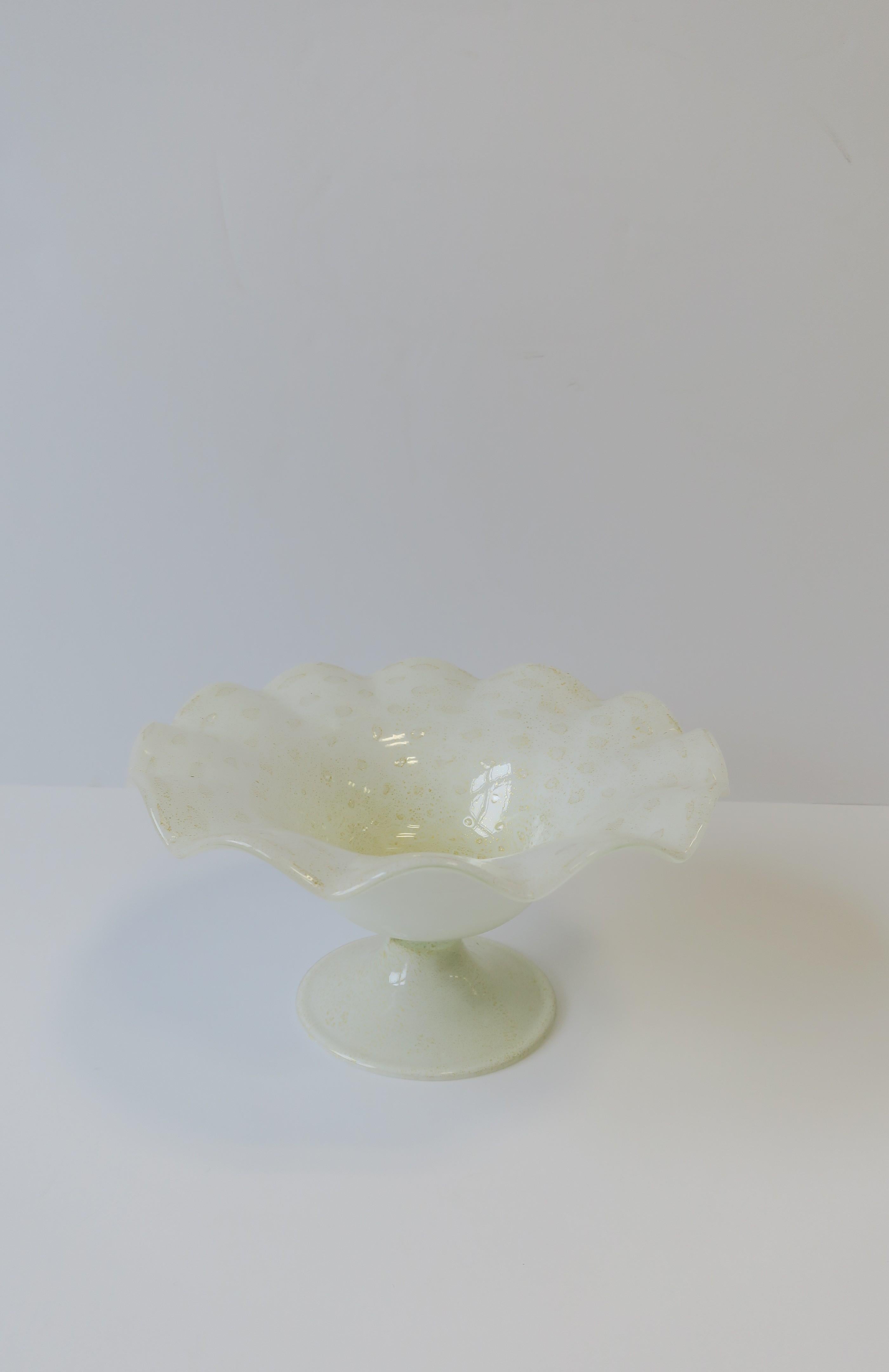 Hand-Crafted Italian Murano White and Gold Footed Bowl