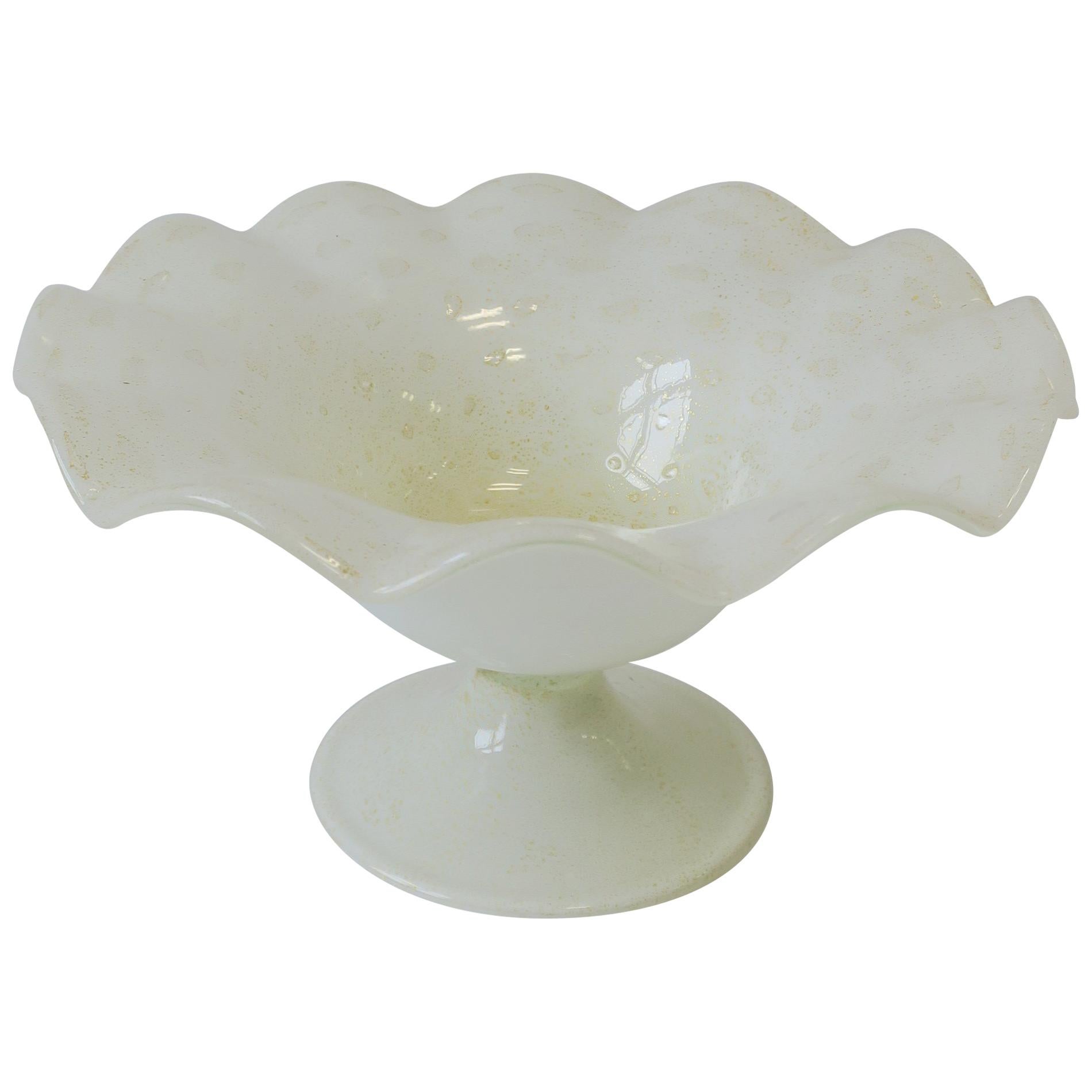 Italian Murano White and Gold Footed Bowl