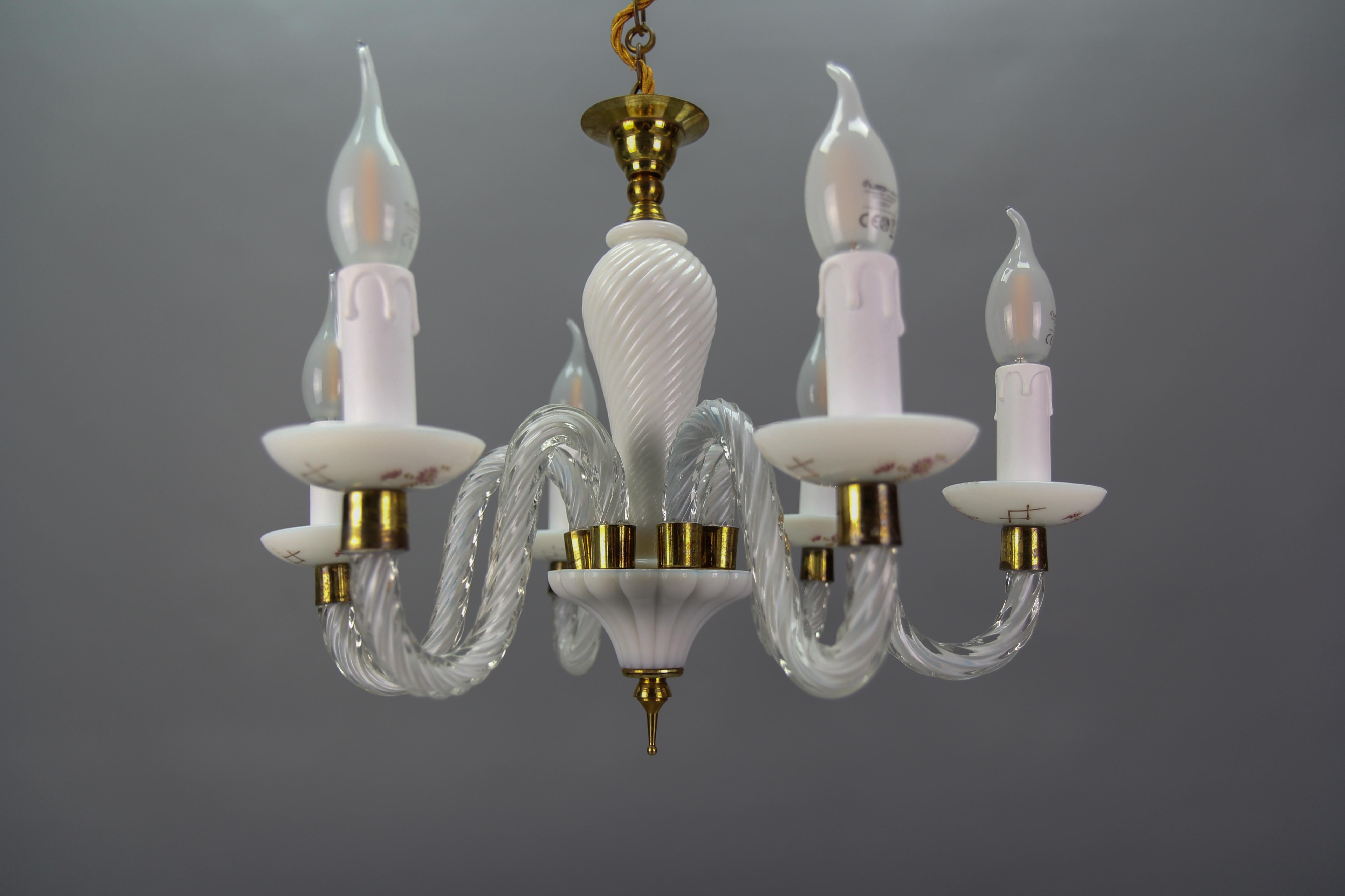 Italian Murano White Clear and Milk Glass Six-Arm Chandelier, 1950s For Sale 5