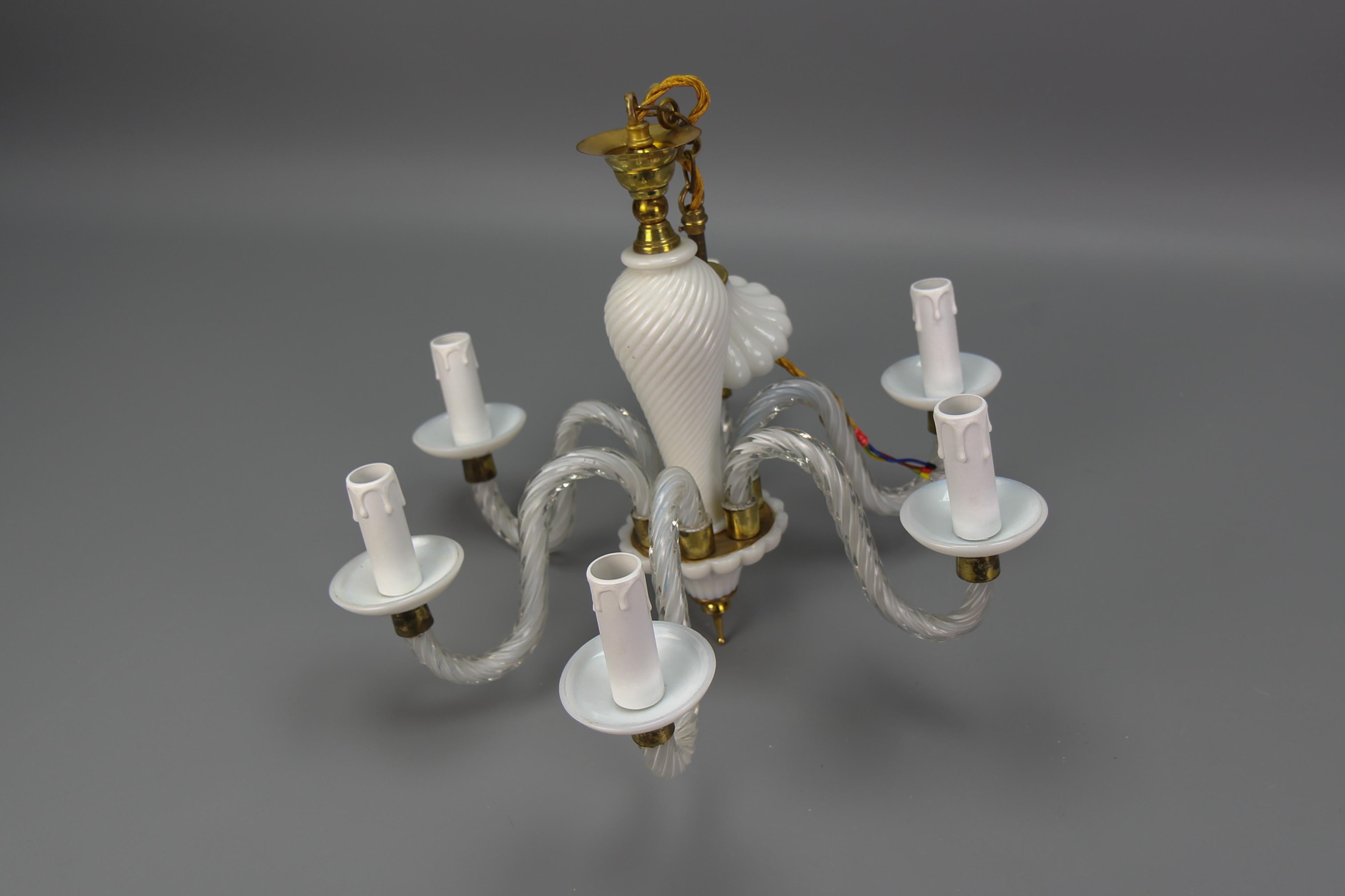 Italian Murano White Clear and Milk Glass Six-Arm Chandelier, 1950s For Sale 10