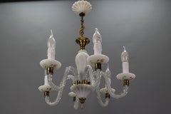 Italian Murano White Clear and Milk Glass Six-Arm Chandelier, 1950s