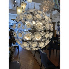 Italian Murano White and Clear Disc Sputnik Chandelier