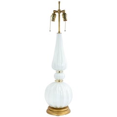 Italian Murano White Gold Dusted Glass Table Lamp