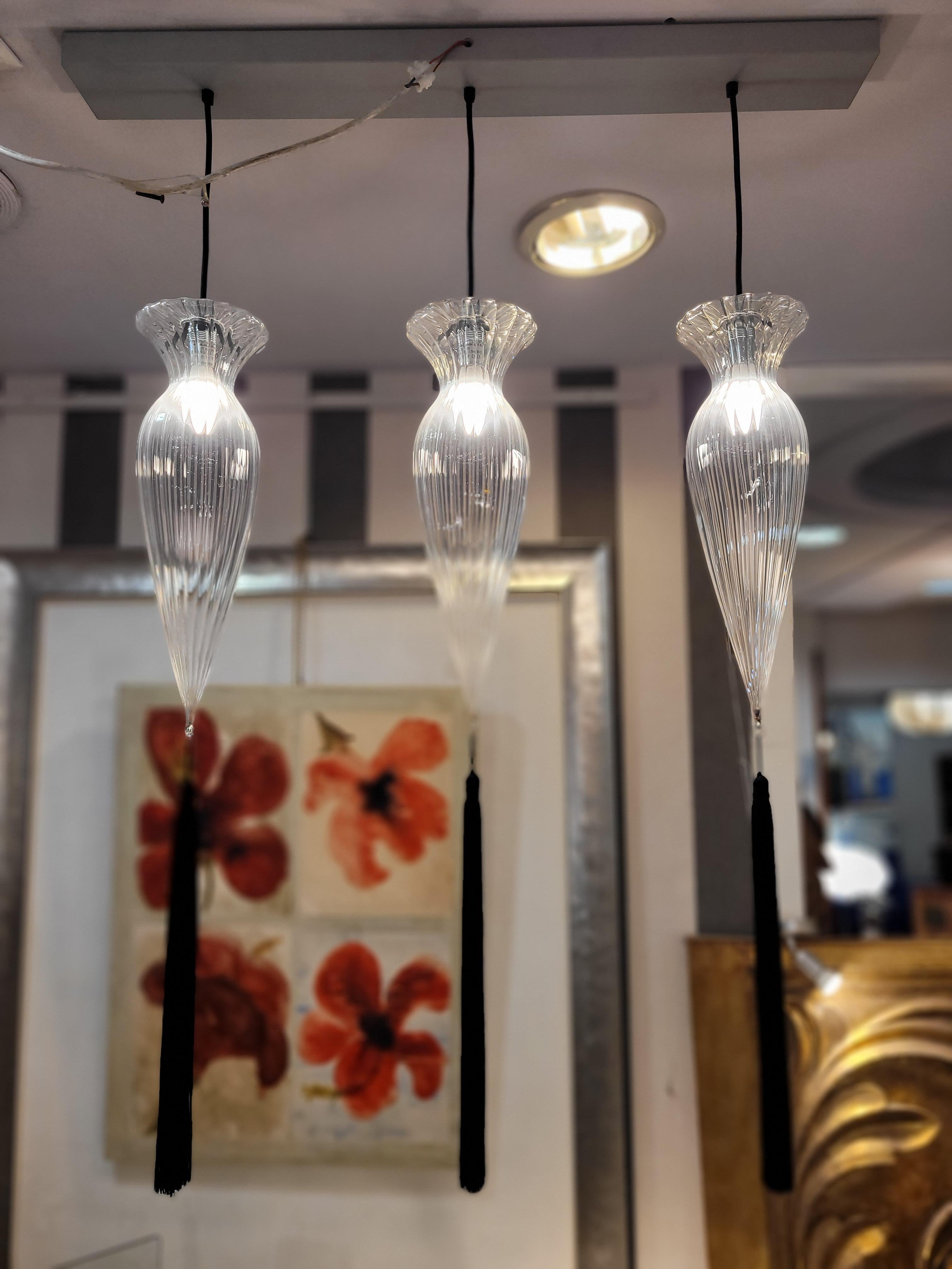 Italian Murano White  Pendant Lamp “Opera Calaf” Melogranoblu 6
