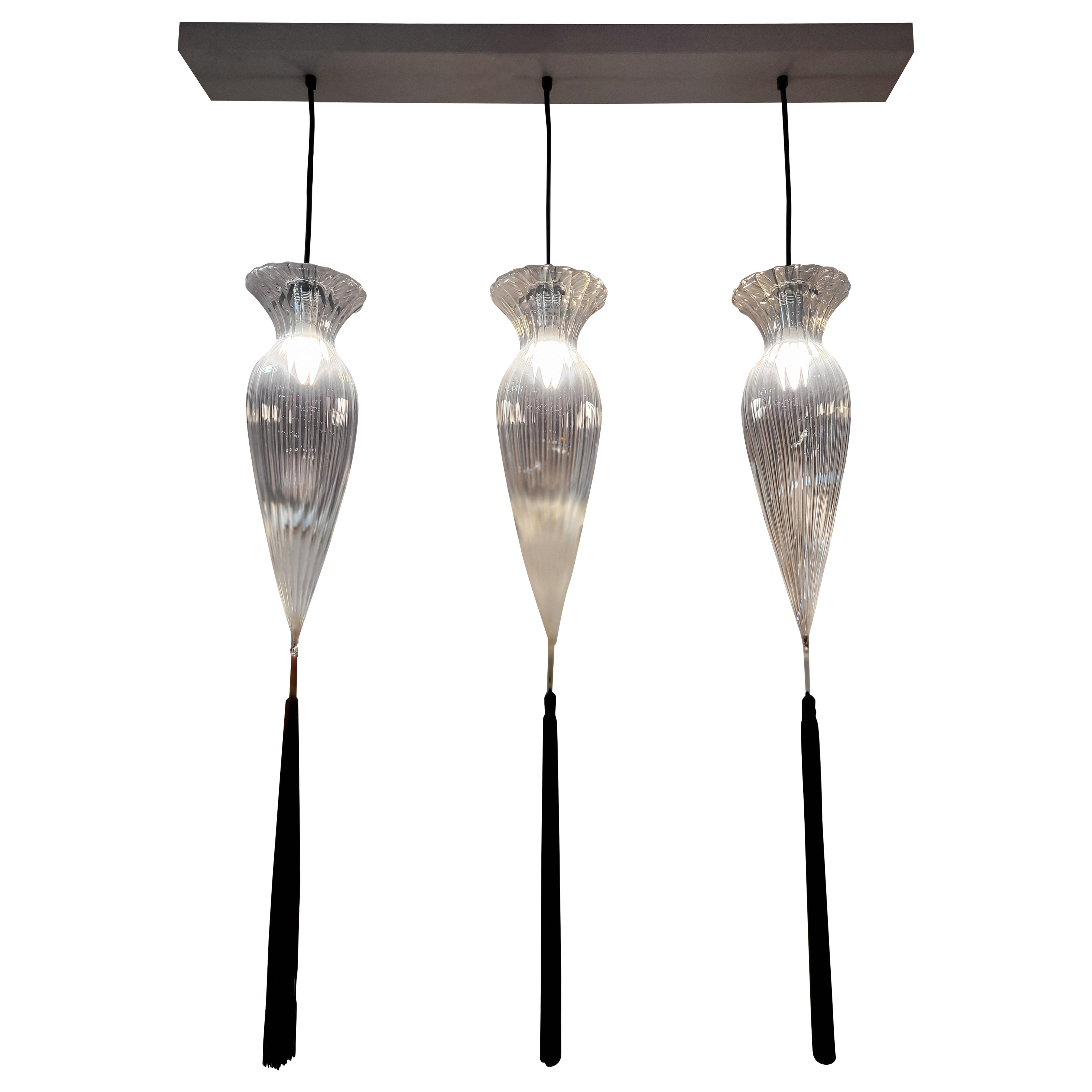 Italian Murano White  Pendant Lamp “Opera Calaf” Melogranoblu