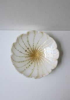 Italian Murano White Silver Art Glass Bowl Catchall Barbini Style