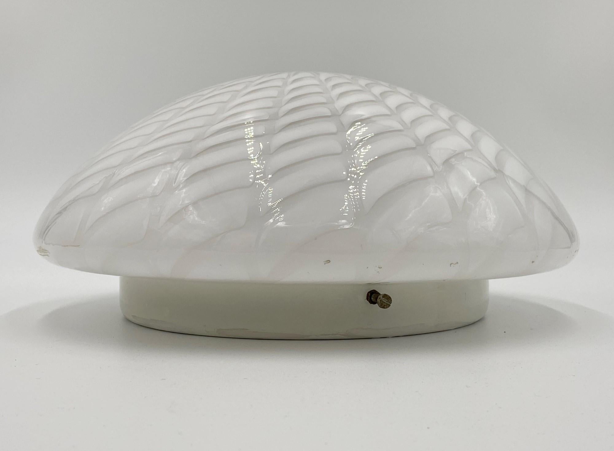 Mid-Century Modern Italian Murano White Swirl Flush Mount Light Hand Blown