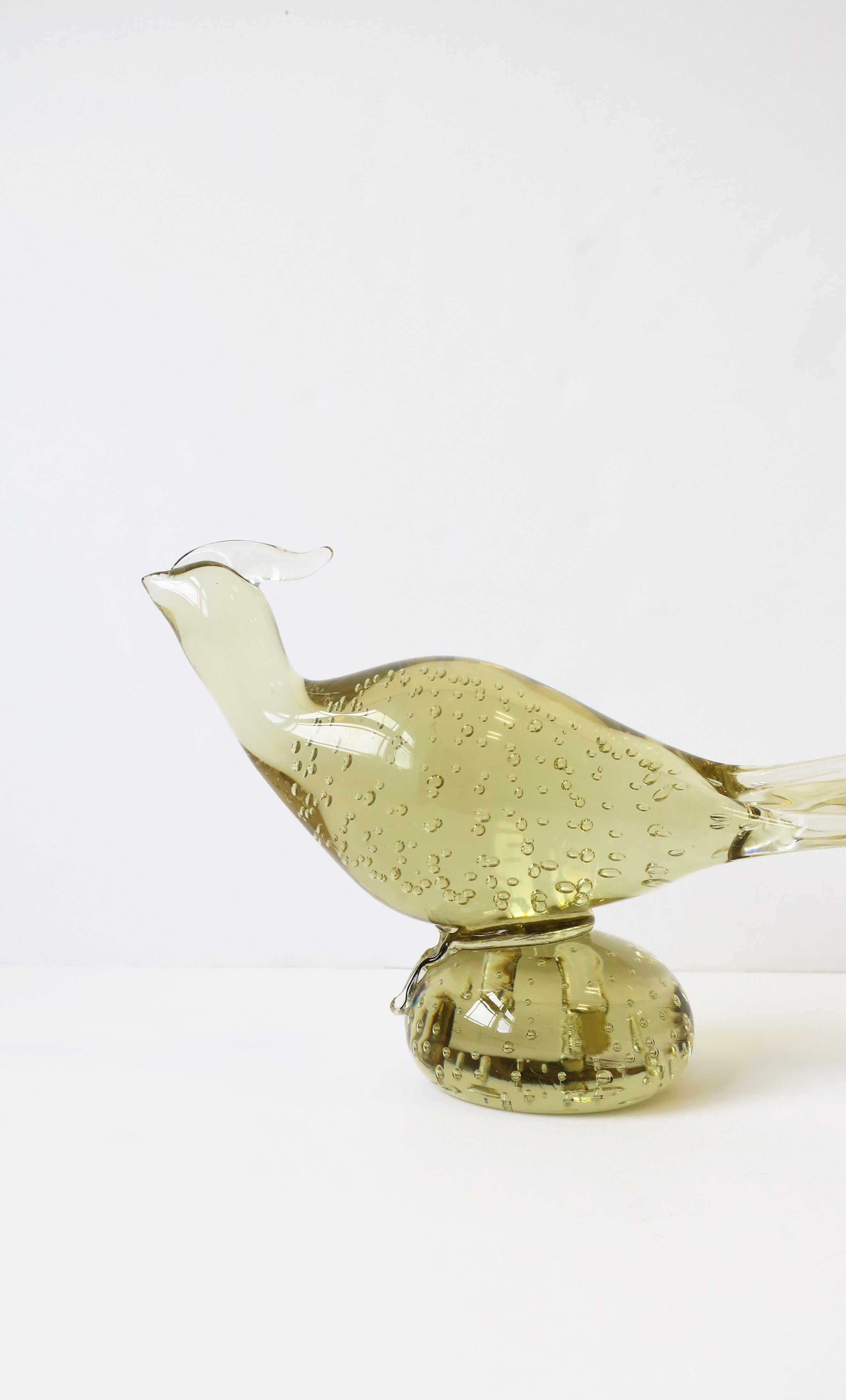 Italian Murano Light Yellow Art Glass Pheasant Bird Sculpture After Seguso, 60s For Sale 3