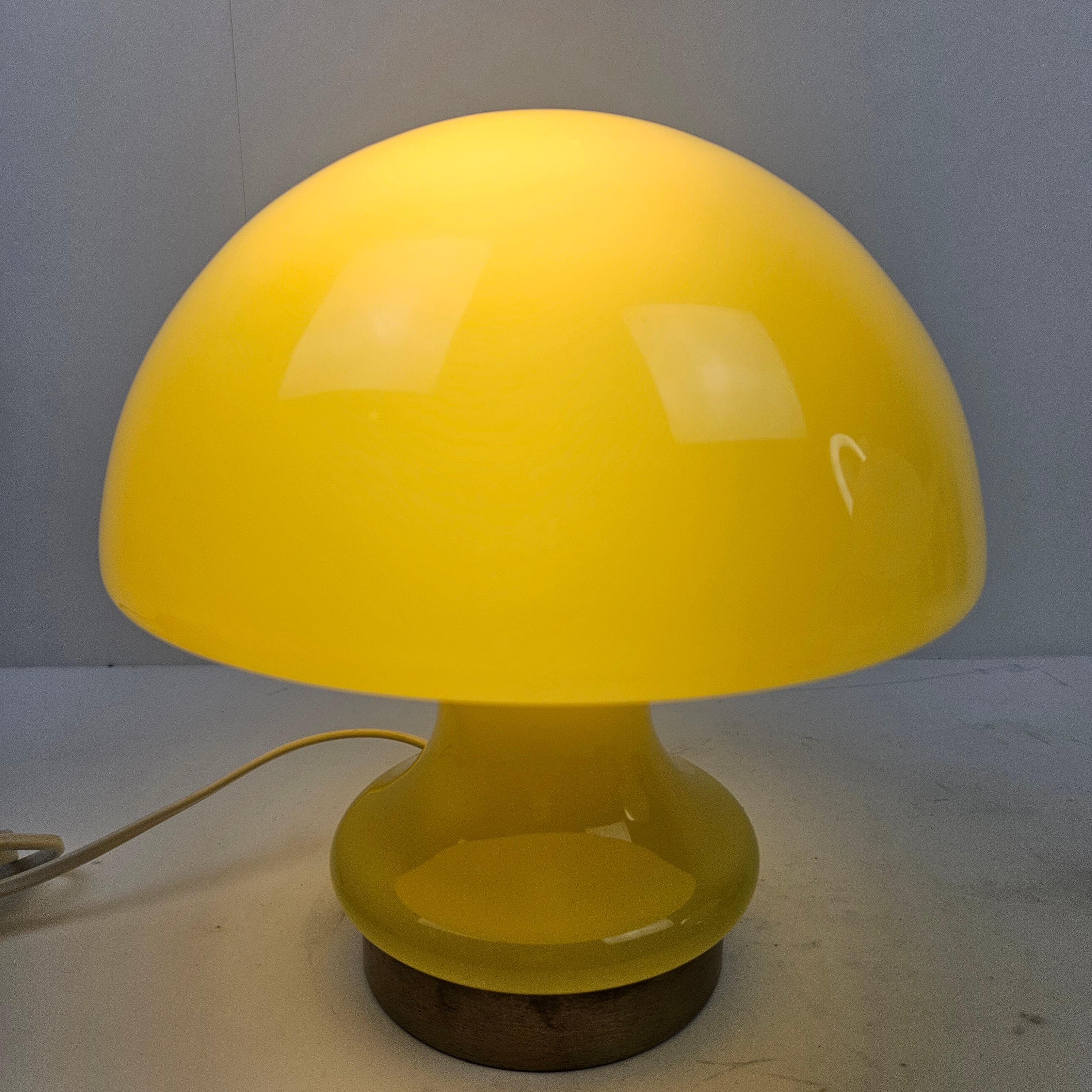 Late 20th Century Italian Mushroom Opaline Glass Table Lamp with Brass, 1970s For Sale