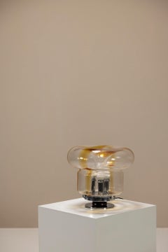 Italian Mushroom Shaped Table Lamp In Glass And Metal, Italy 1970's