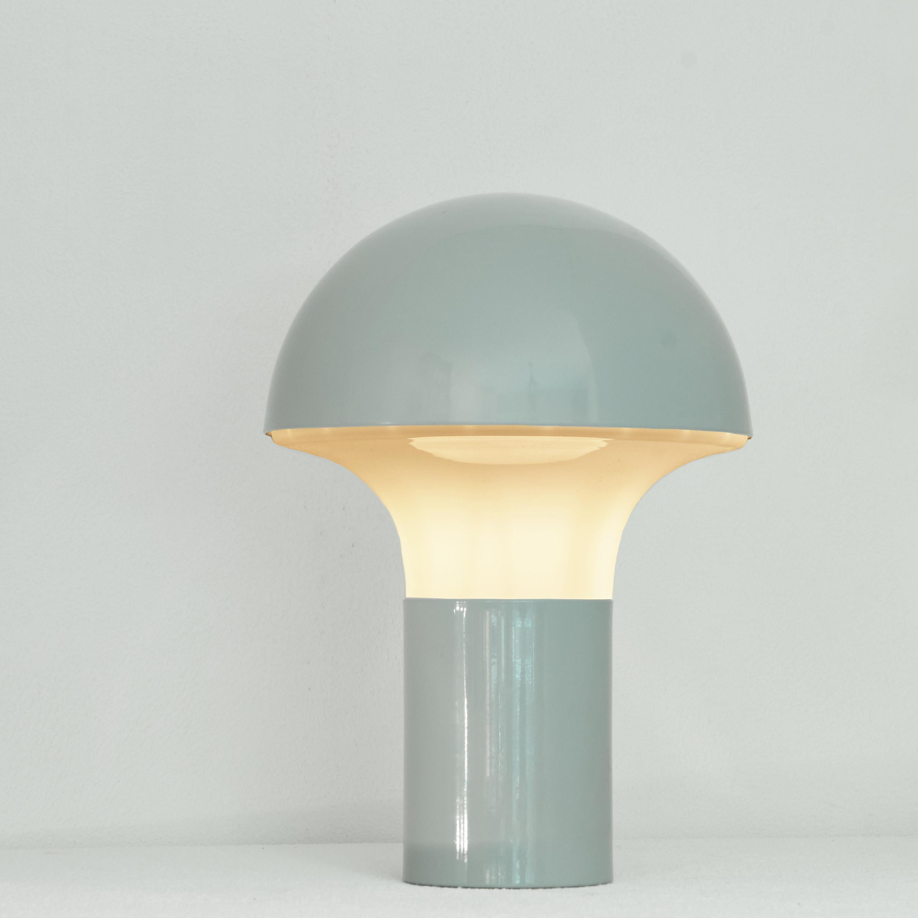 Mushroom table lamp in light blue metal and opaline glass. Fiesole, Florence, Italy, 1970s.

This is a large mushroom table lamp in opaline glass and baby blue from Italy. Made somewhere in the 1970s by a company from Fiesole, Florence. 

This