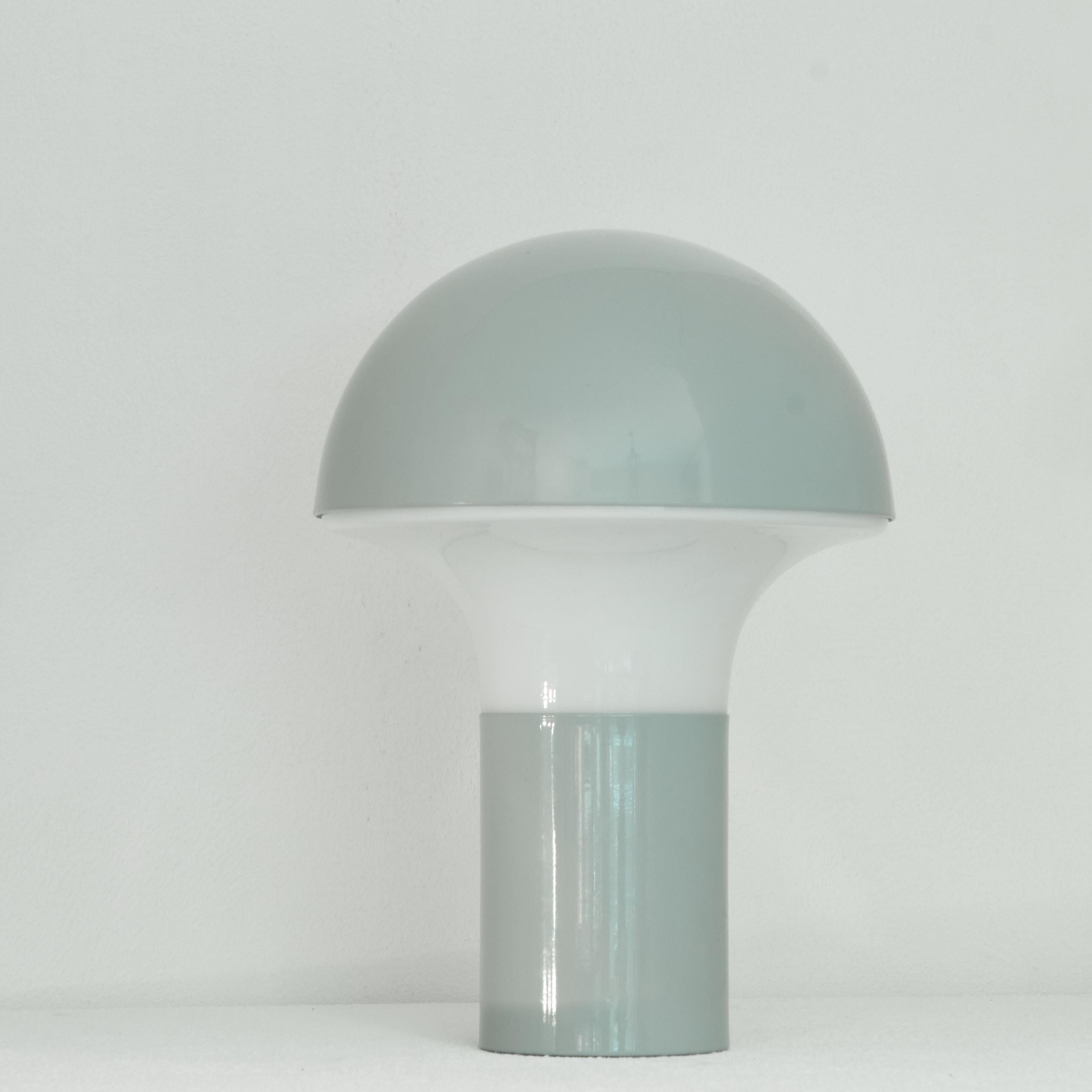 Italian Mushroom Table Lamp in Light Blue Metal and Opaline Glass, 1970s 1