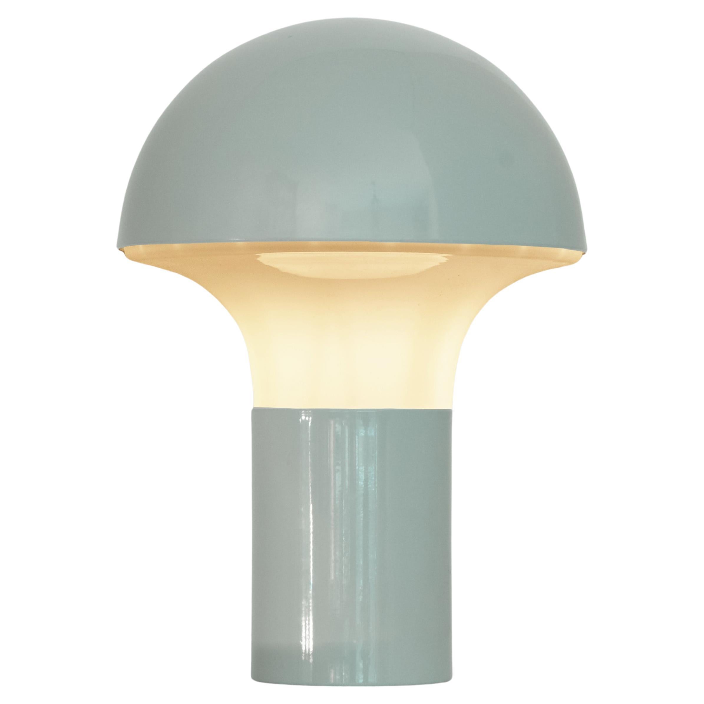 Italian Mushroom Table Lamp in Light Blue Metal and Opaline Glass, 1970s