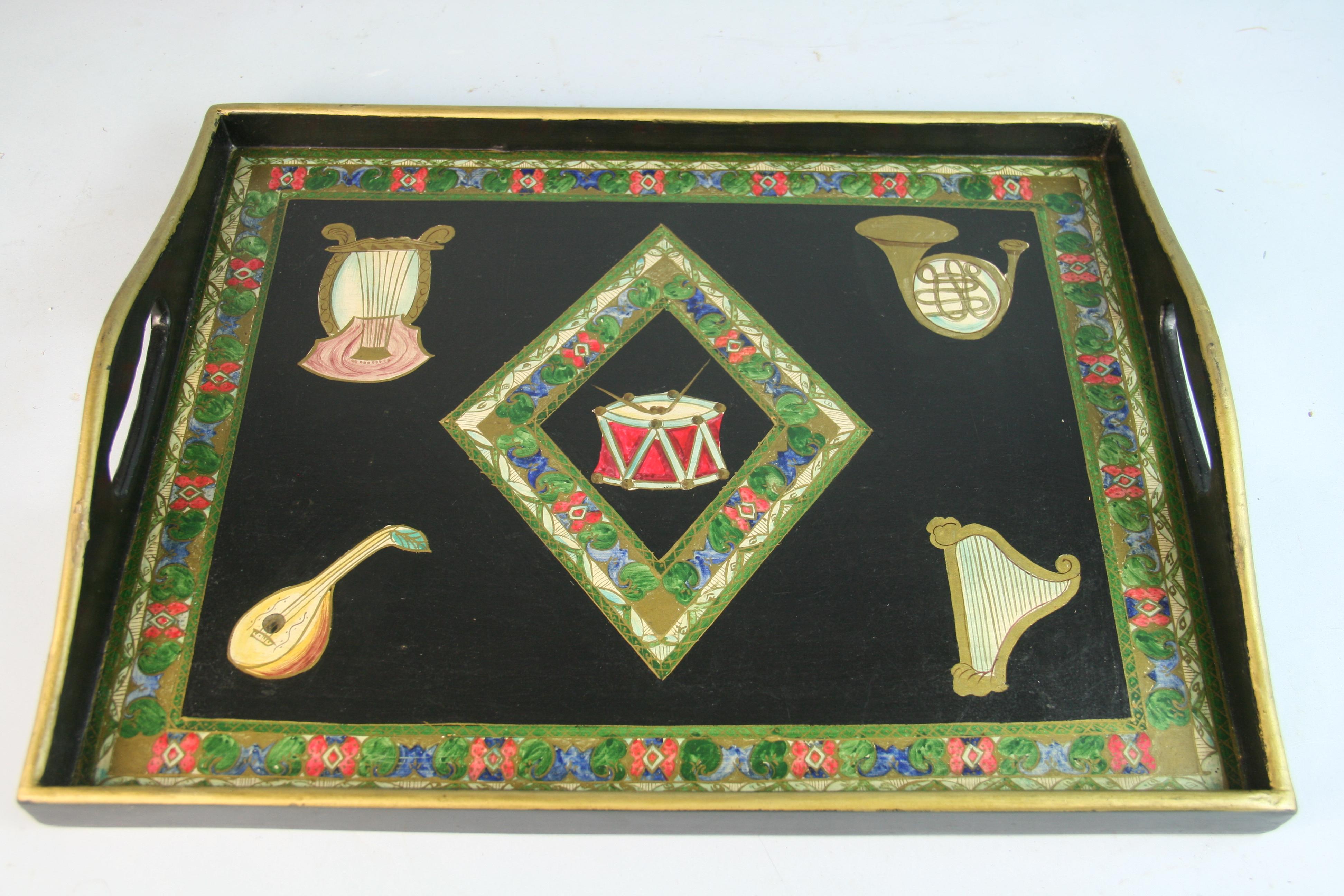 Italian Musical Instrument Hand Painted Serving Tray For Sale 3