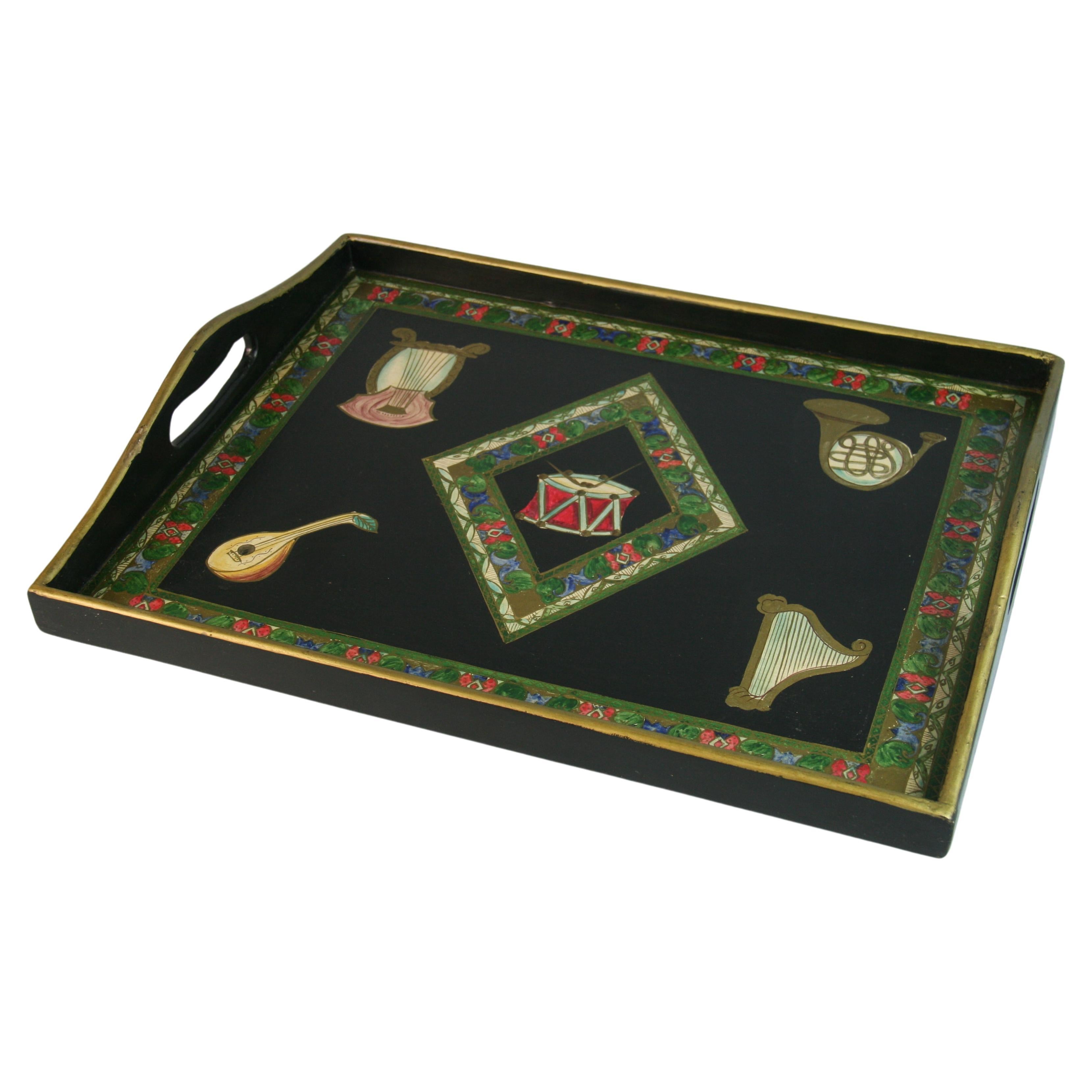 Italian Musical Instrument Hand Painted Serving Tray For Sale