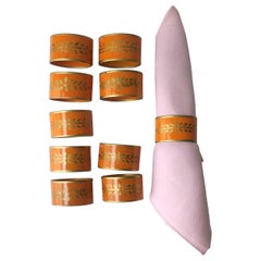 Italian Napkin Rings Orange and Gold Tole Ring Holders, Set of 10