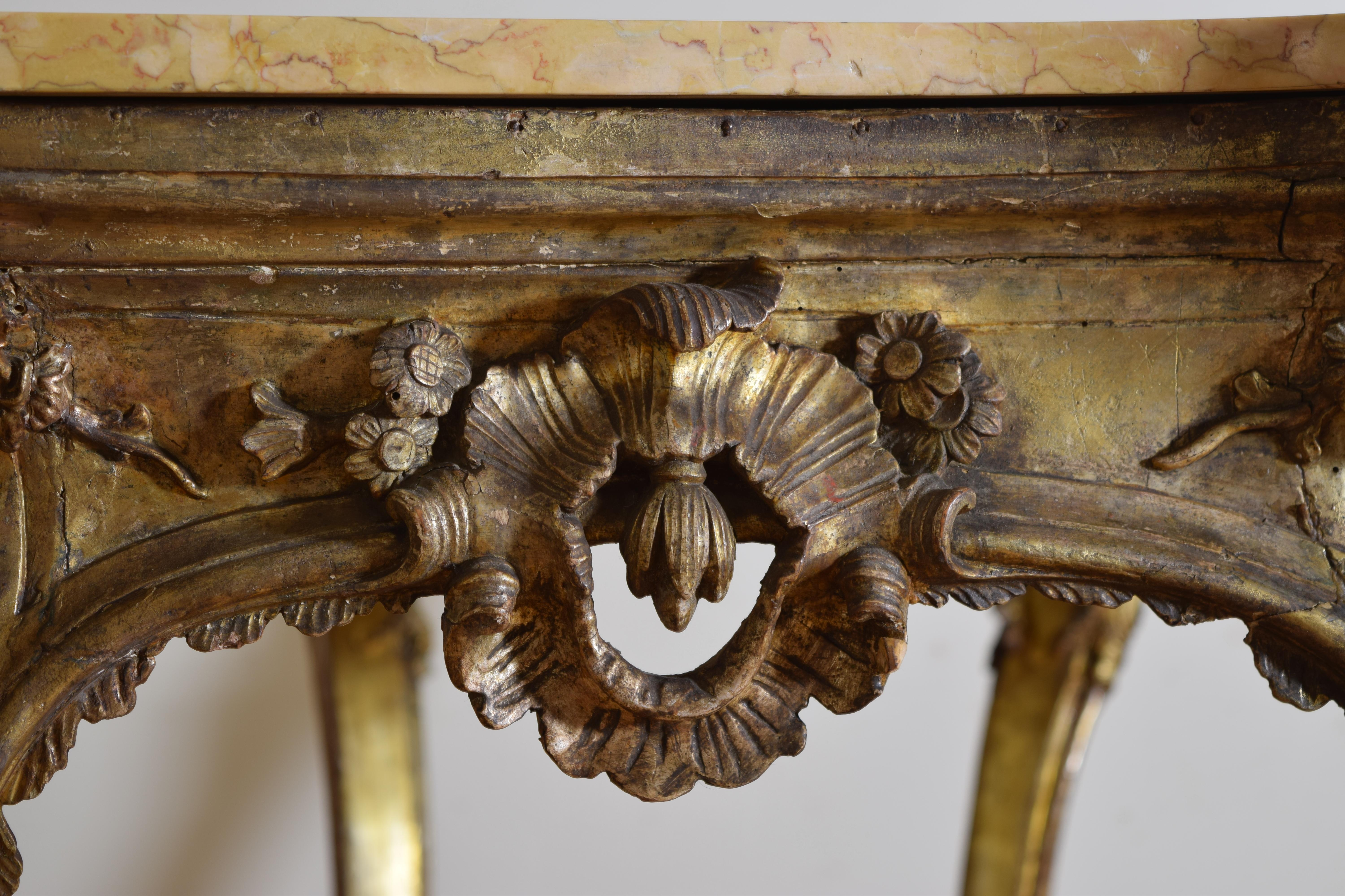 Italian, Naples, Louis XIV Period Carved Mecca-Wood Marble Top Console, ca. 1715 For Sale 4