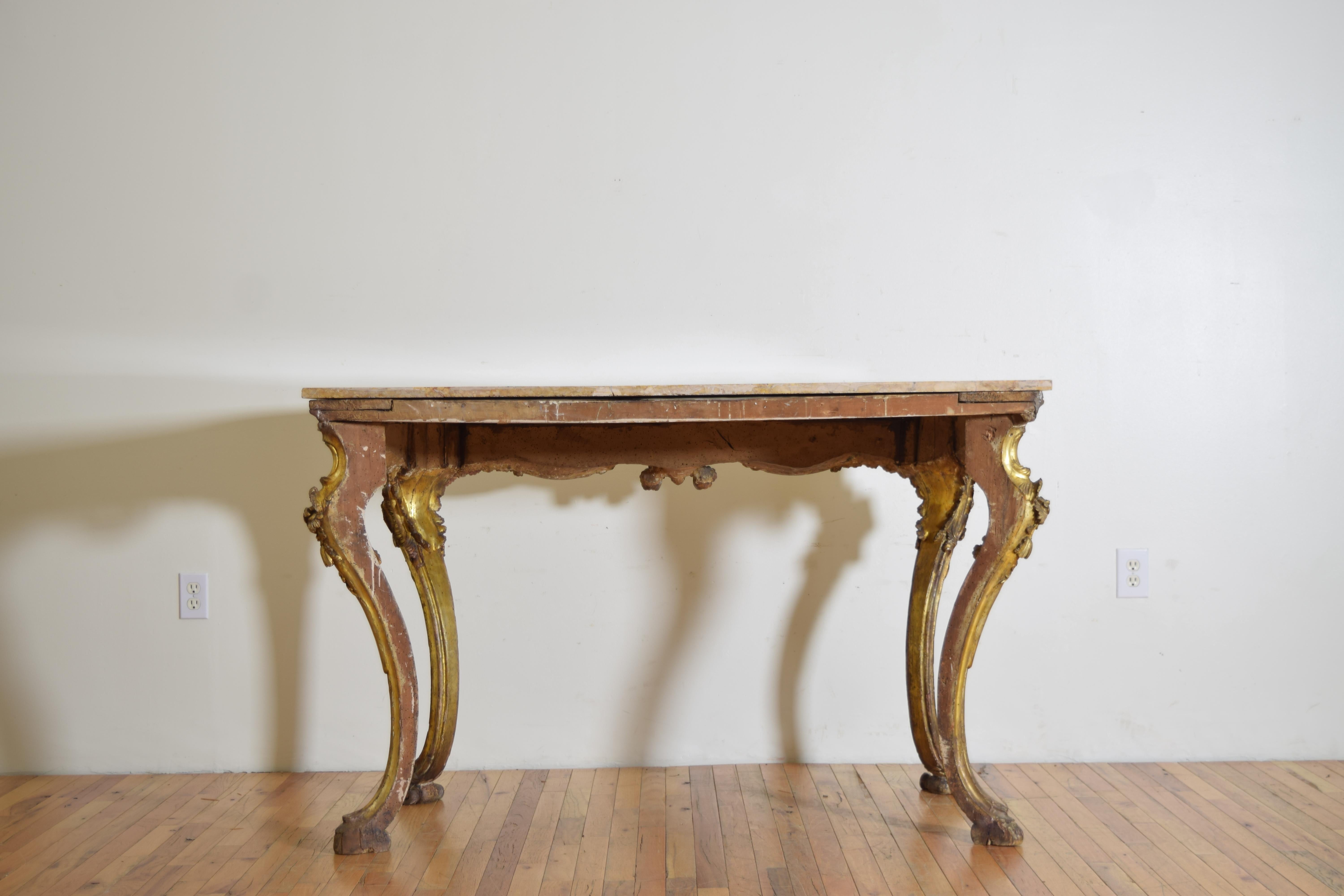 Italian, Naples, Louis XIV Period Carved Mecca-Wood Marble Top Console, ca. 1715 For Sale 8
