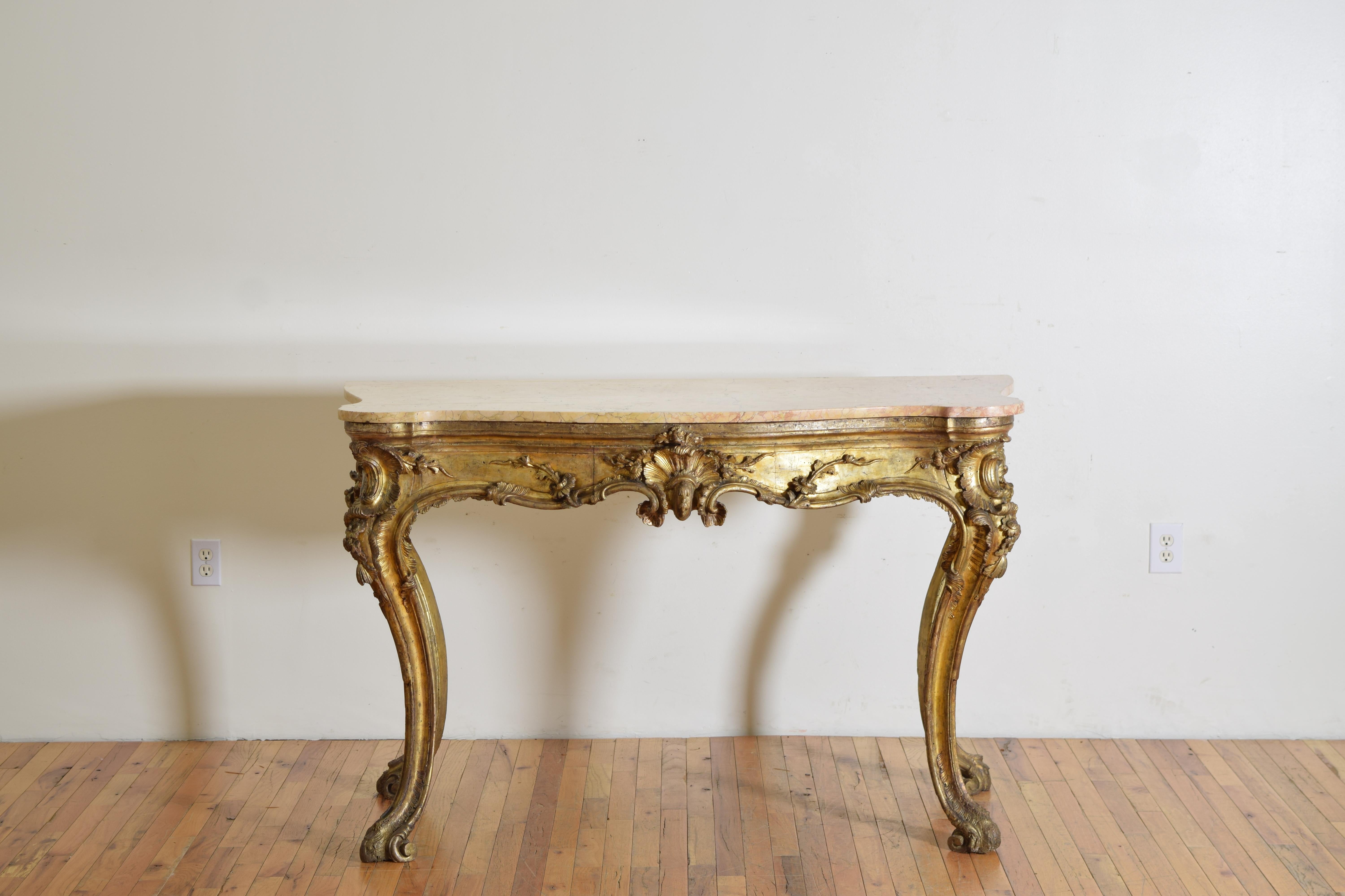 Italian, Naples, Louis XIV Period Carved Mecca-Wood Marble Top Console, ca. 1715 In Good Condition For Sale In Atlanta, GA