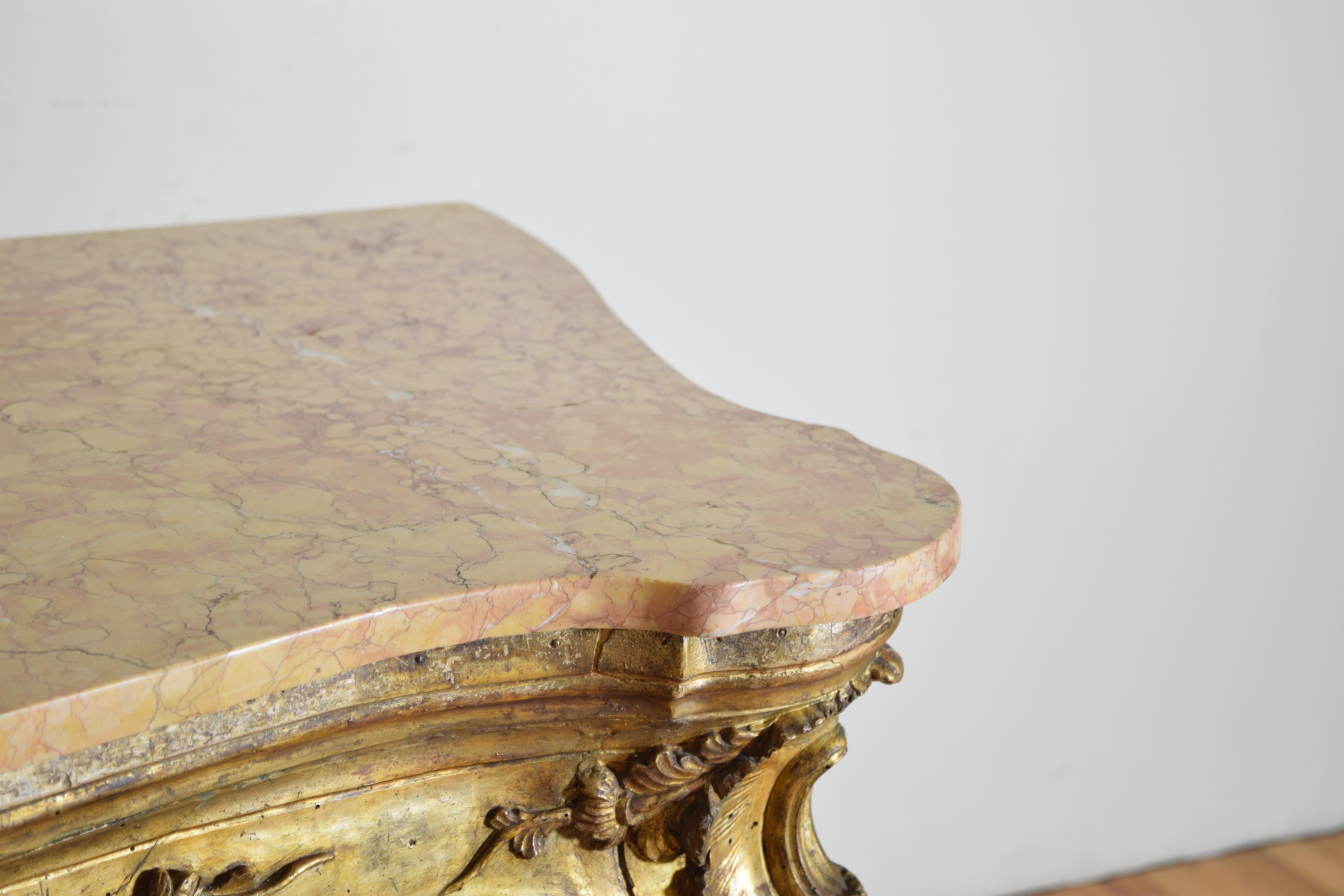 Italian, Naples, Louis XIV Period Carved Mecca-Wood Marble Top Console, ca. 1715 For Sale 1