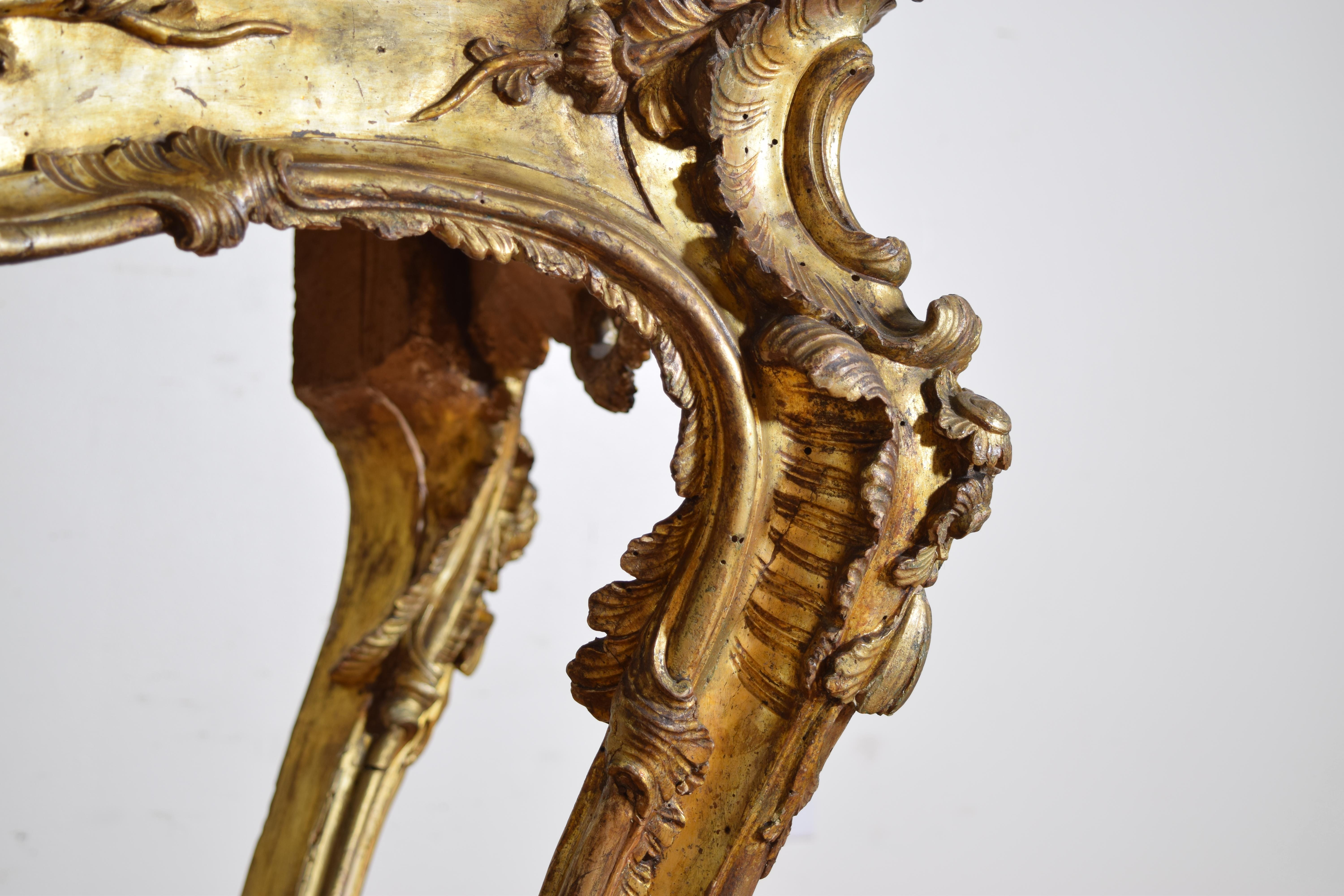 Italian, Naples, Louis XIV Period Carved Mecca-Wood Marble Top Console, ca. 1715 For Sale 2