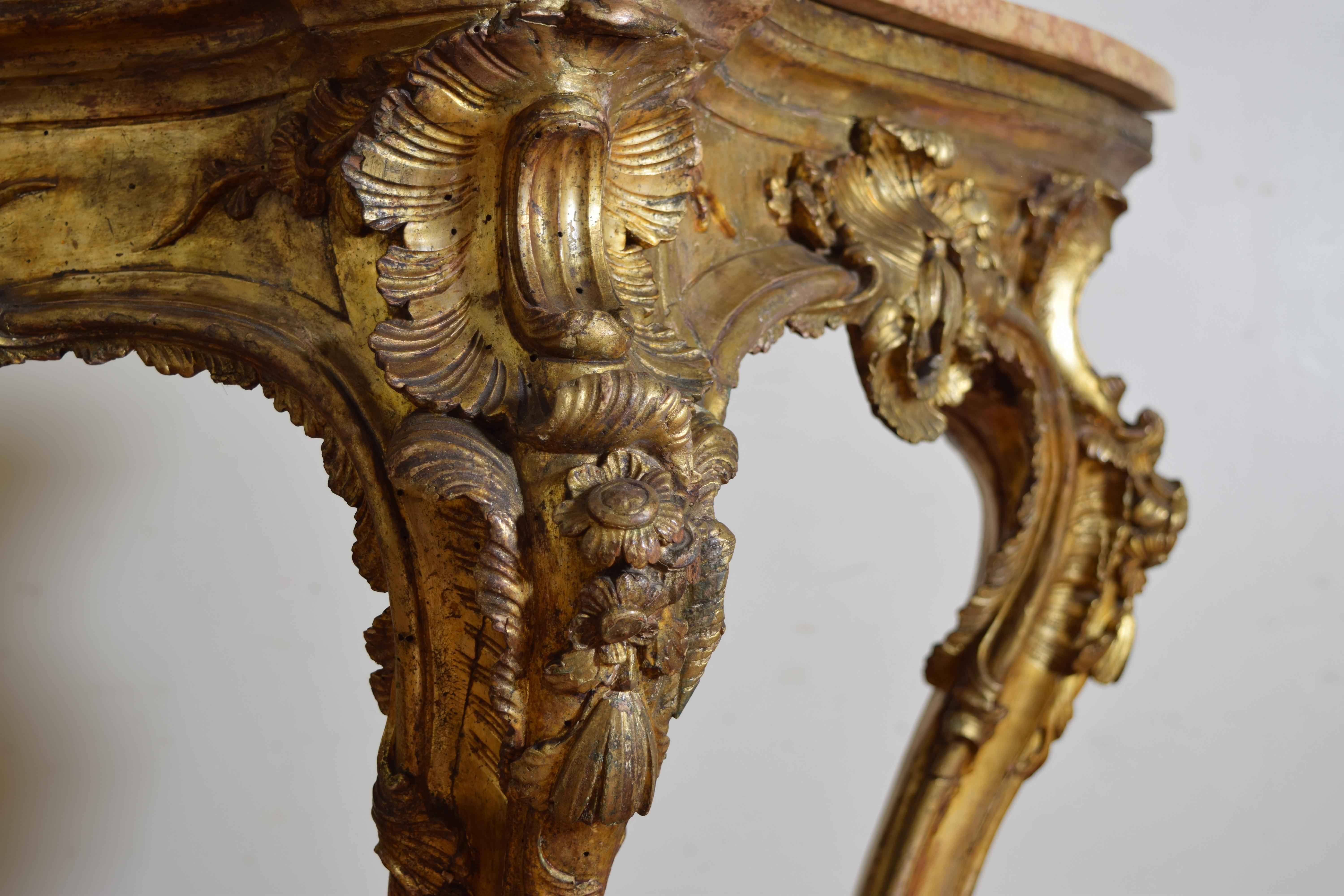Italian, Naples, Louis XIV Period Carved Mecca-Wood Marble Top Console, ca. 1715 For Sale 3