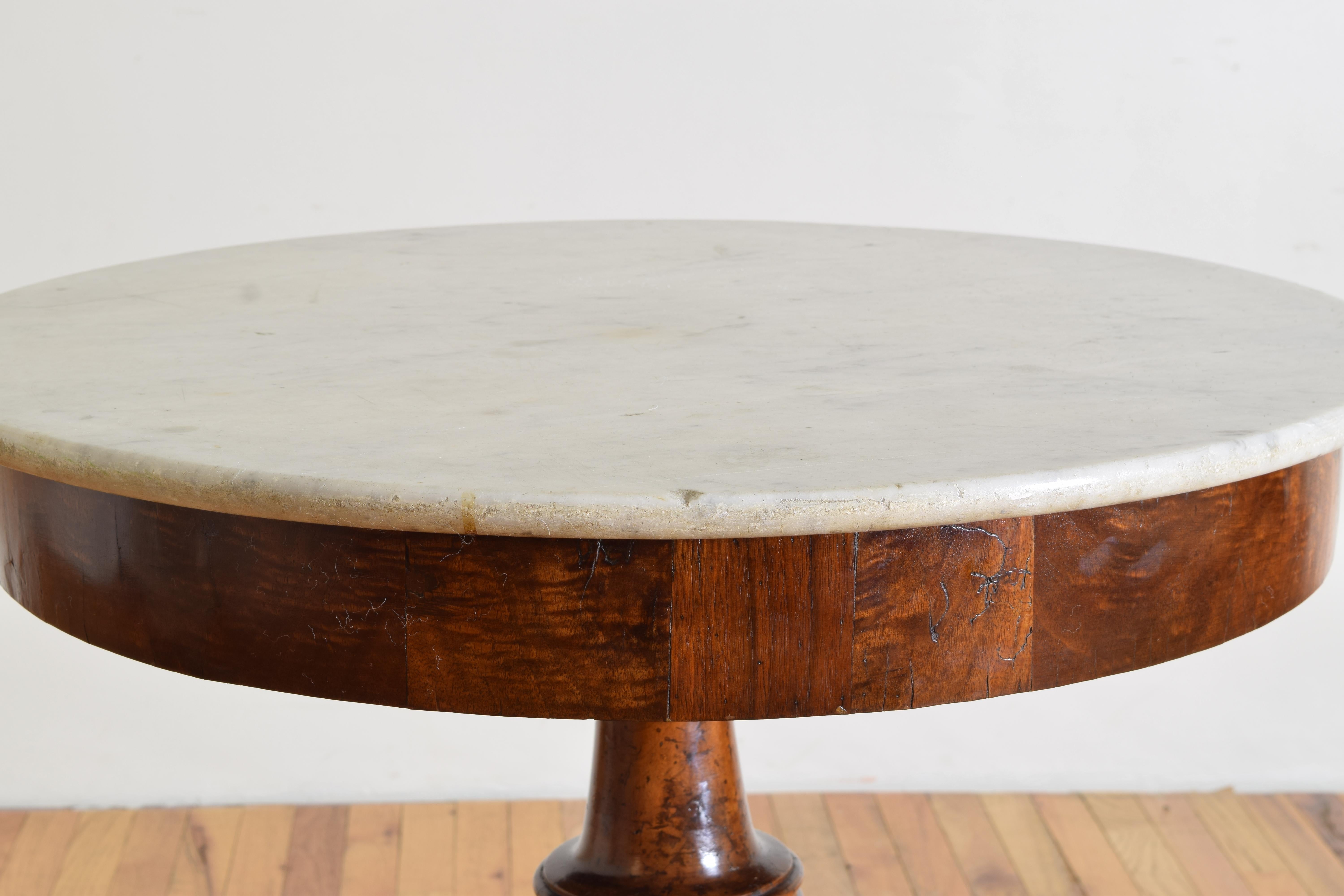 Mid-19th Century Italian, Naples, Neoclassic Light Walnut & Marble Center Table, ca. 1835 For Sale